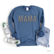 Block Font Checkers - MAMA - BASIC FLEECE CREWNECK Little Mama Shirt Shop LLC