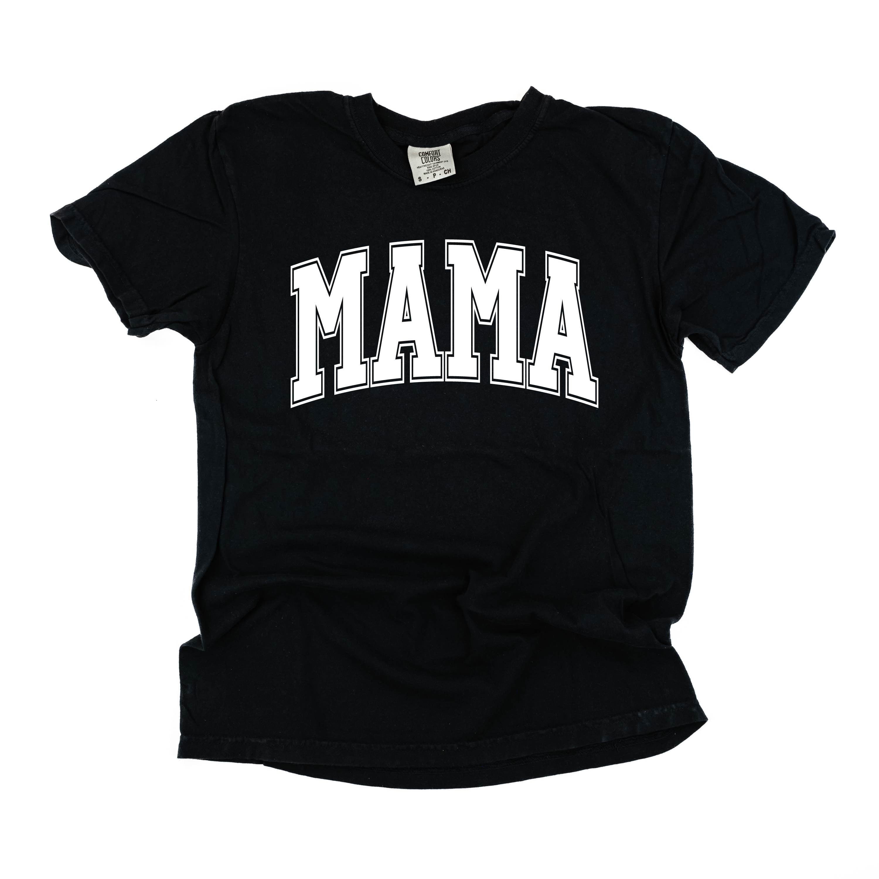 Mama - Varsity Outline - Comfort Colors Tee Little Mama Shirt Shop LLC