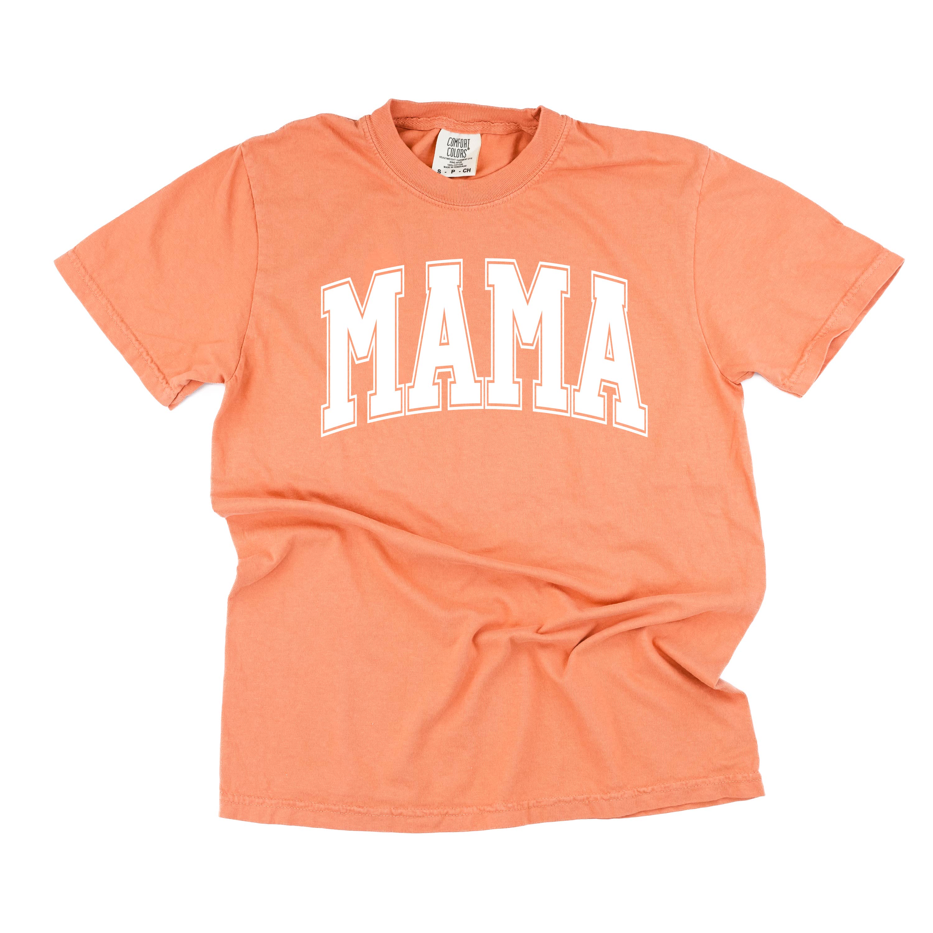 Mama - Varsity Outline - Comfort Colors Tee Little Mama Shirt Shop LLC