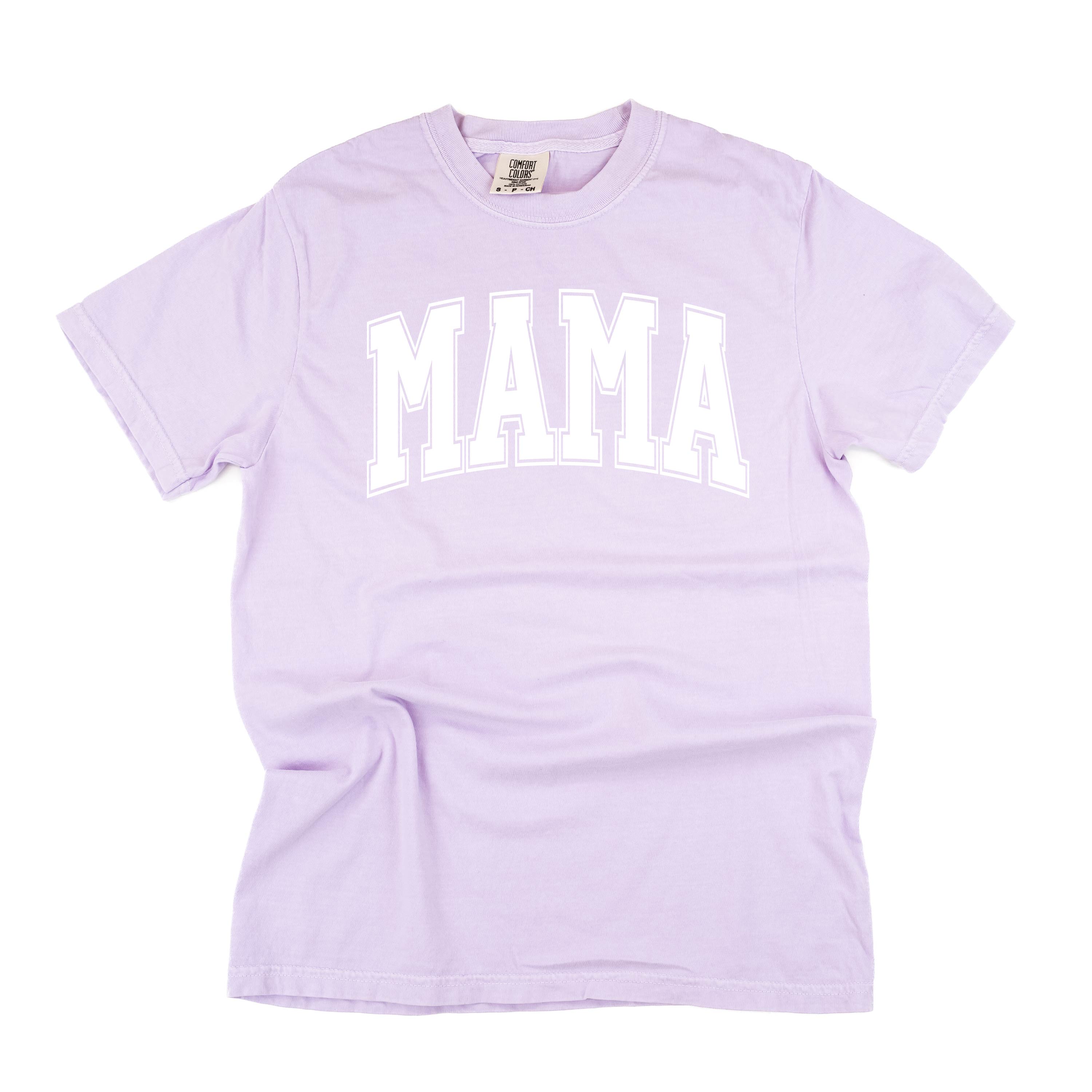 Mama - Varsity Outline - Comfort Colors Tee Little Mama Shirt Shop LLC
