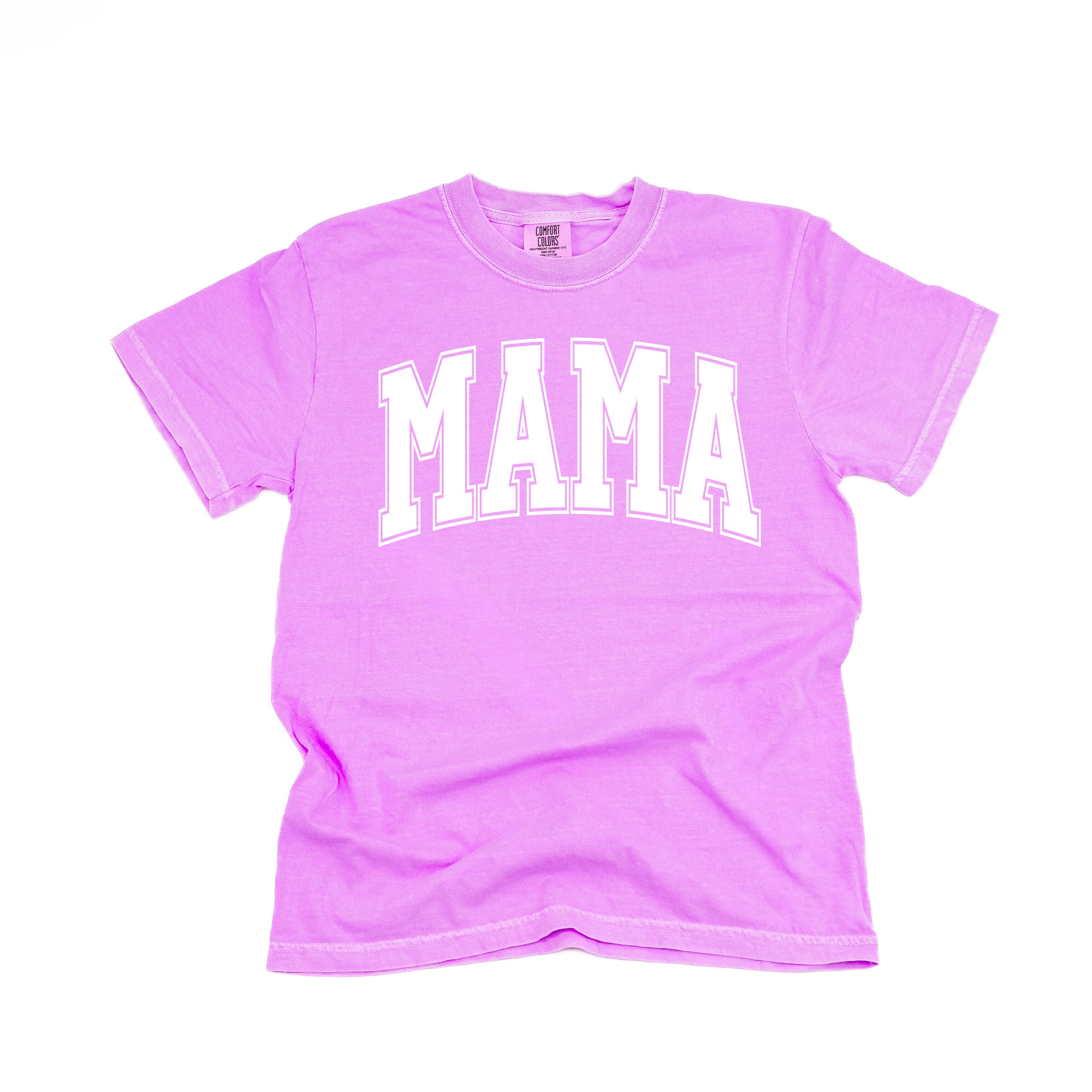 Mama - Varsity Outline - Comfort Colors Tee Little Mama Shirt Shop LLC