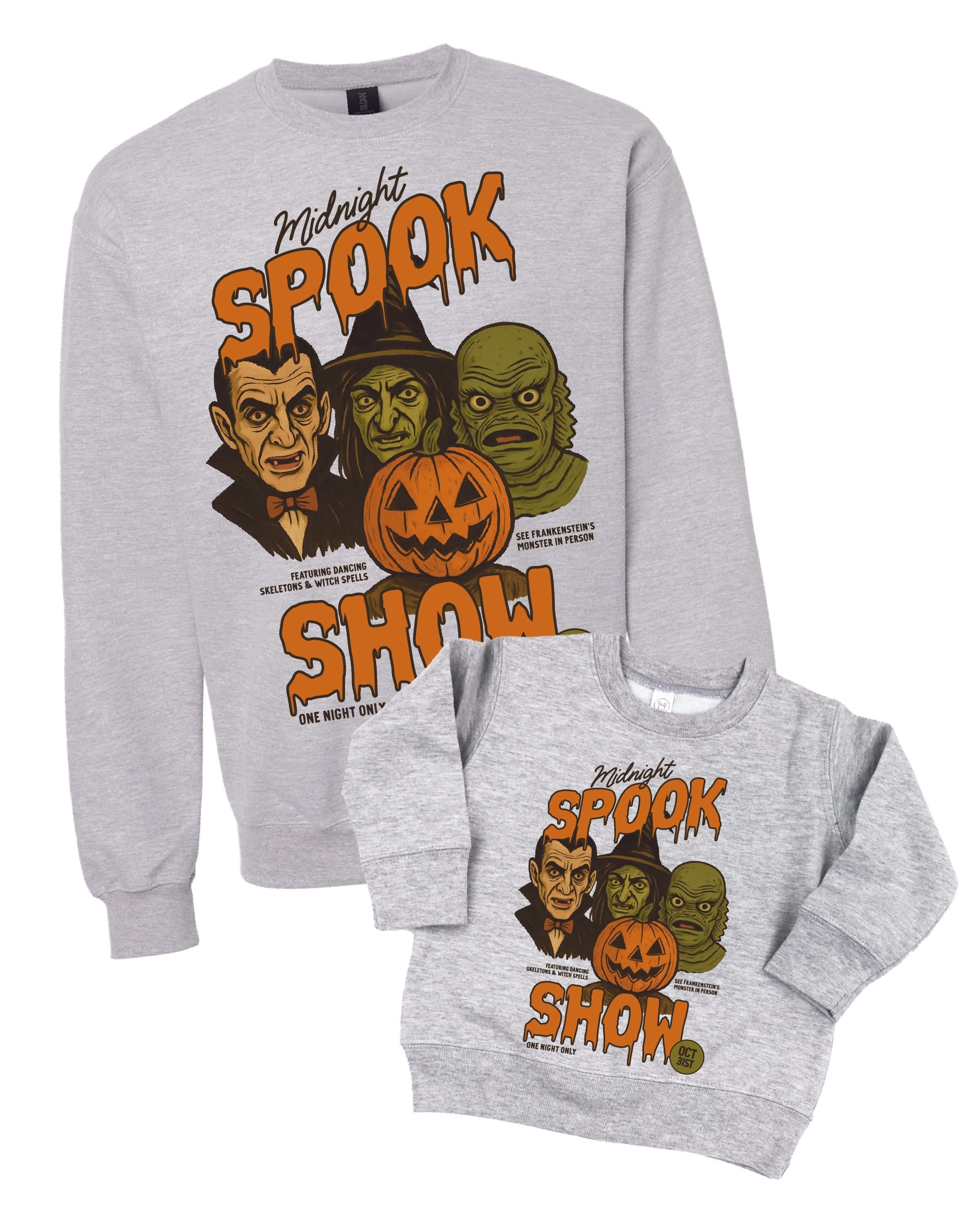 Midnight Spook Show - Set of 2 Gray Basic Fleece Sweaters Little Mama Shirt Shop