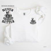 Never Better Daydreaming Skelly on Back w/ Pocket Daydreaming Skelly on Front - Basic Fleece Crewneck Little Mama Shirt Shop LLC
