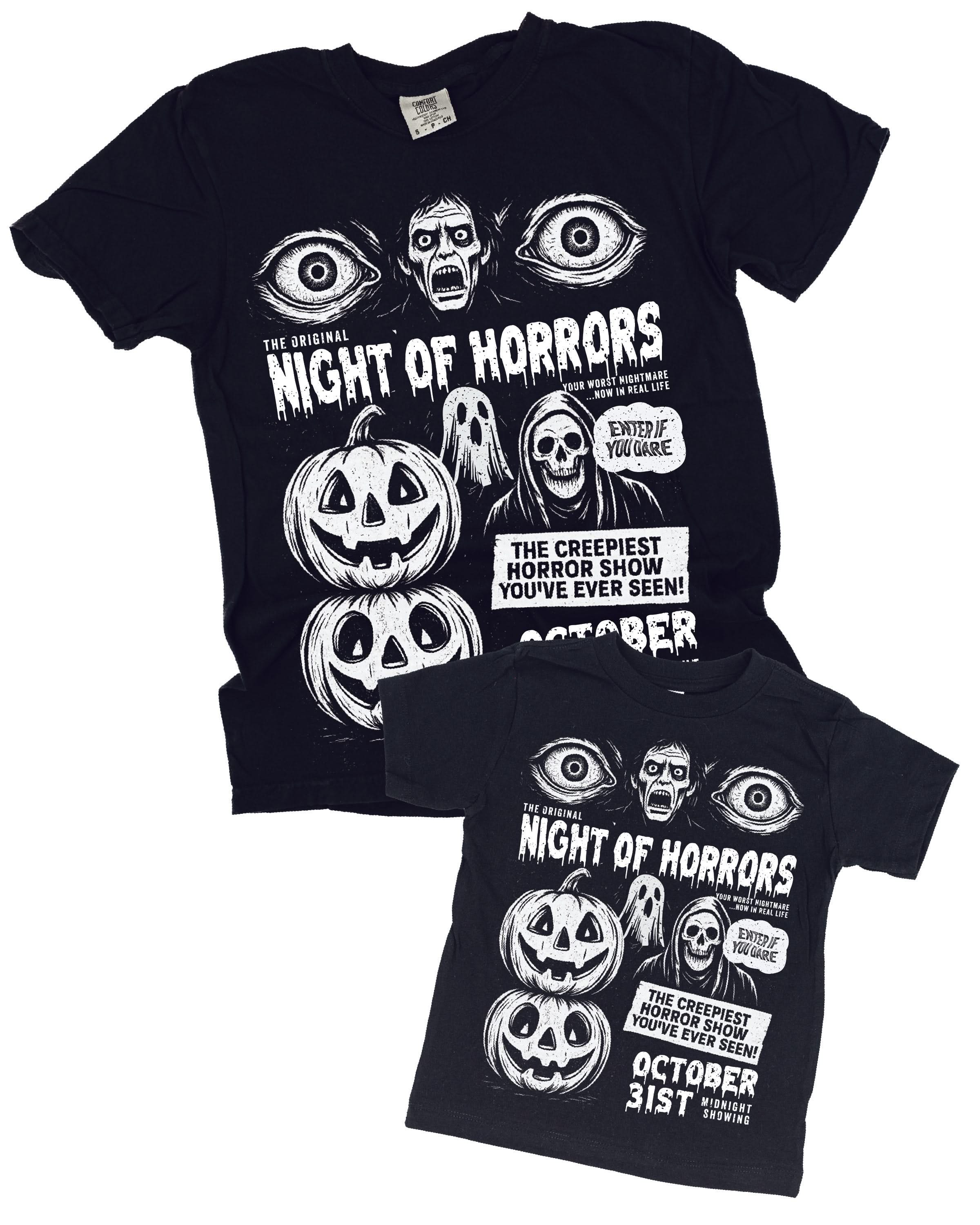 Night of Horrors - Set of 2 Black Coordinating Tees Little Mama Shirt Shop