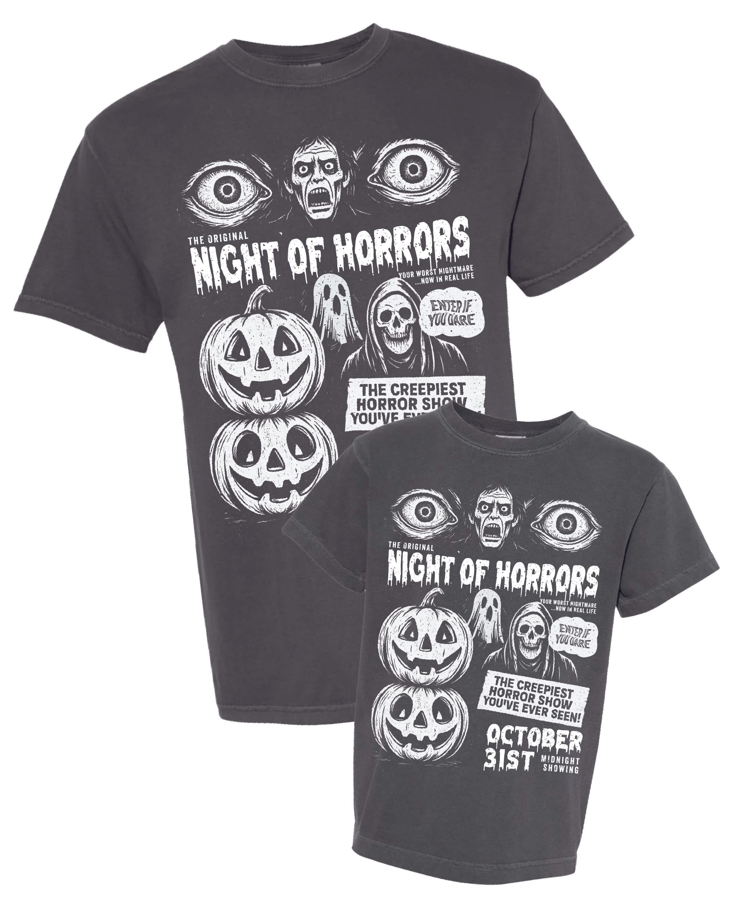 Night of Horrors - Set of 2 Matching Pepper Comfort Colors Tees Little Mama Shirt Shop