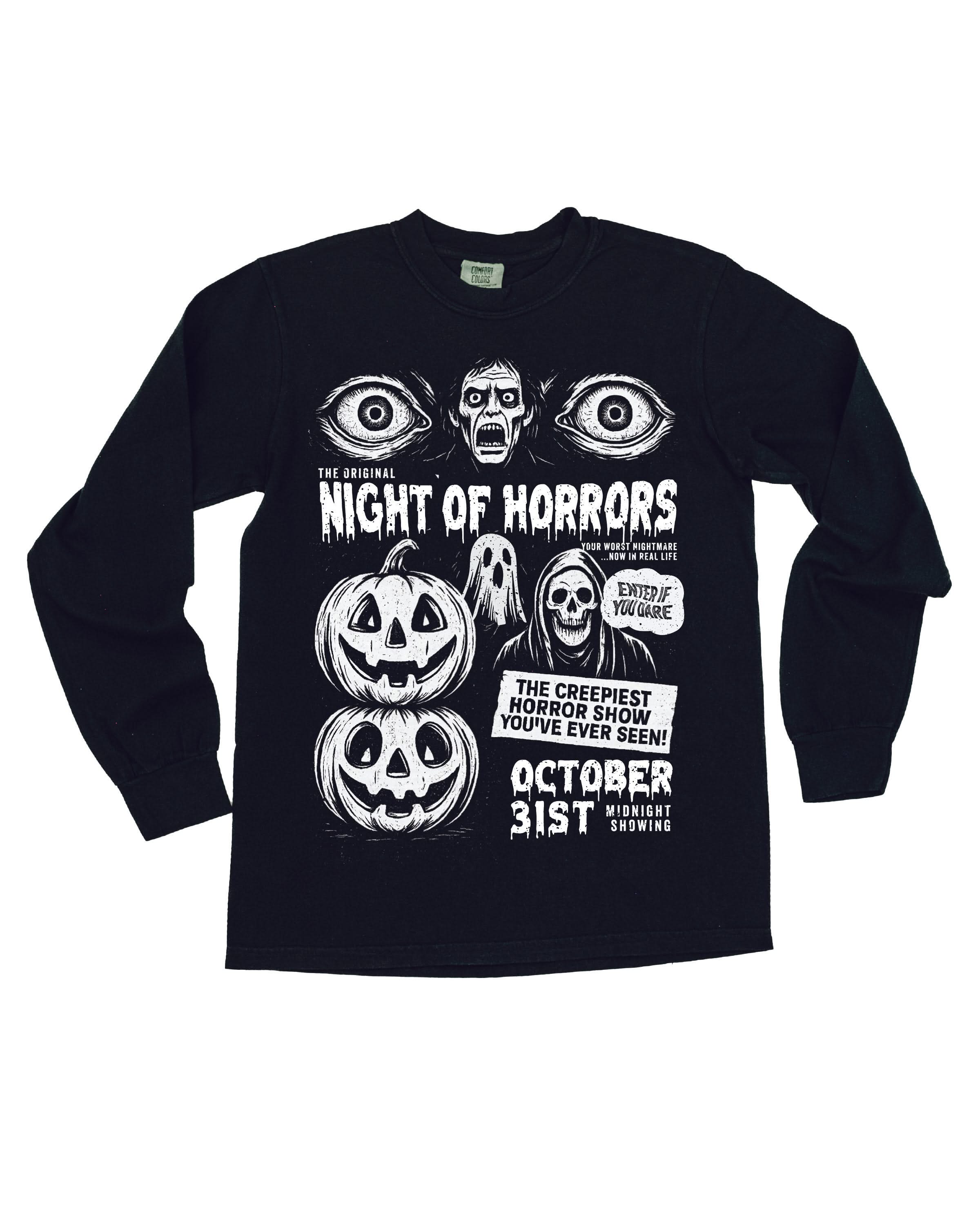Night of Horrors - Long Sleeve Comfort Colors Tee Little Mama Shirt Shop