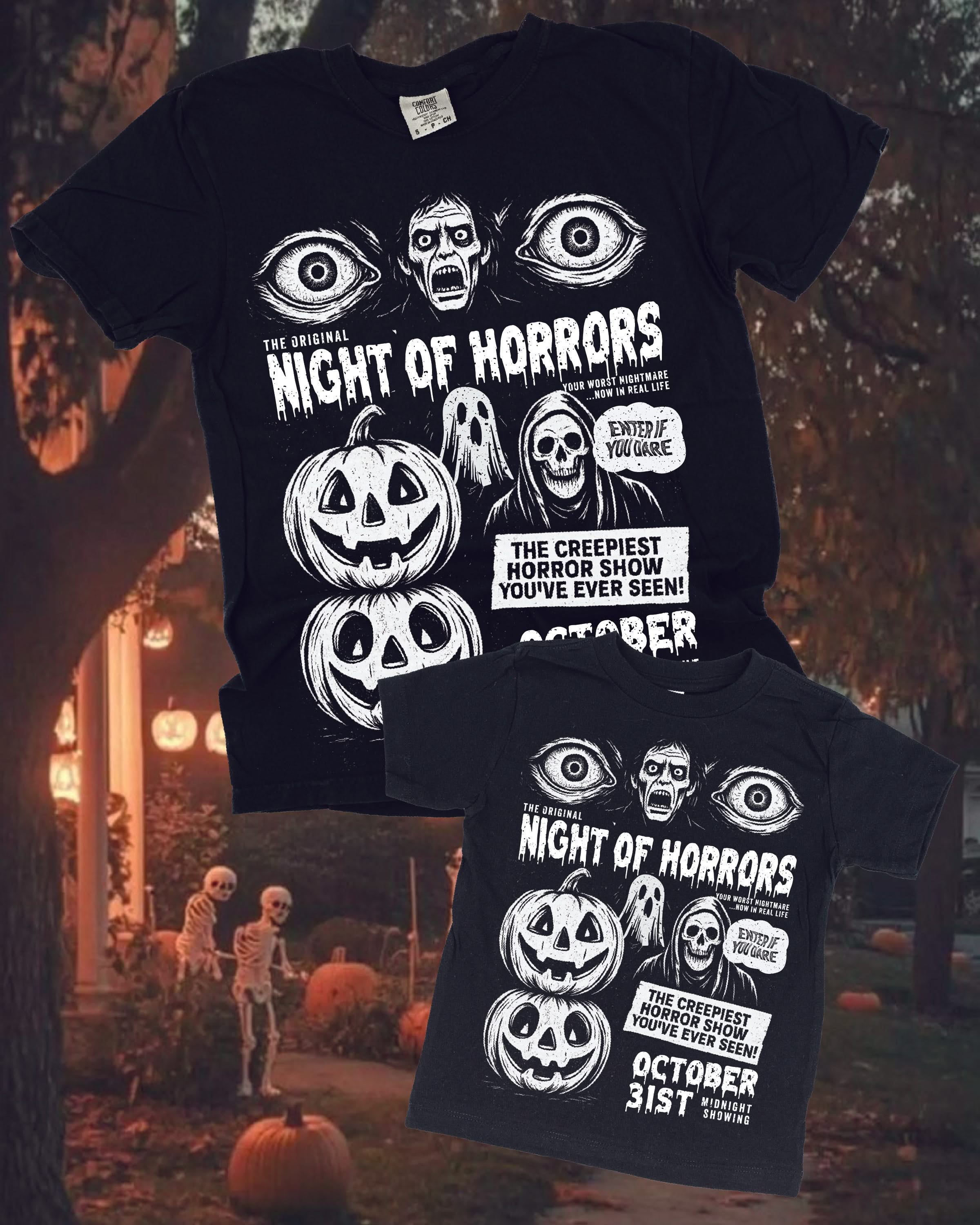 Night of Horrors - Set of 2 Black Coordinating Tees Little Mama Shirt Shop