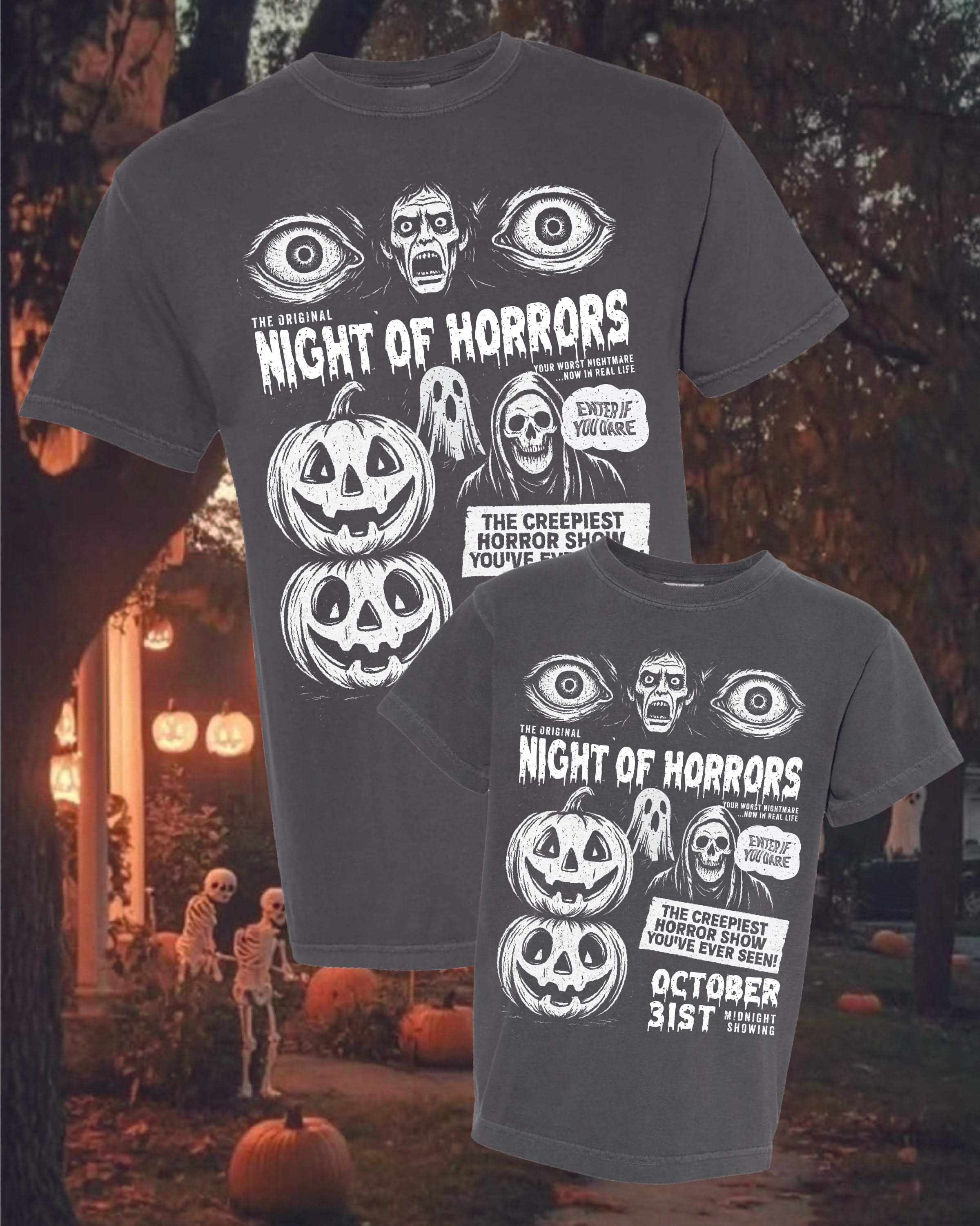Night of Horrors - Set of 2 Matching Pepper Comfort Colors Tees Little Mama Shirt Shop