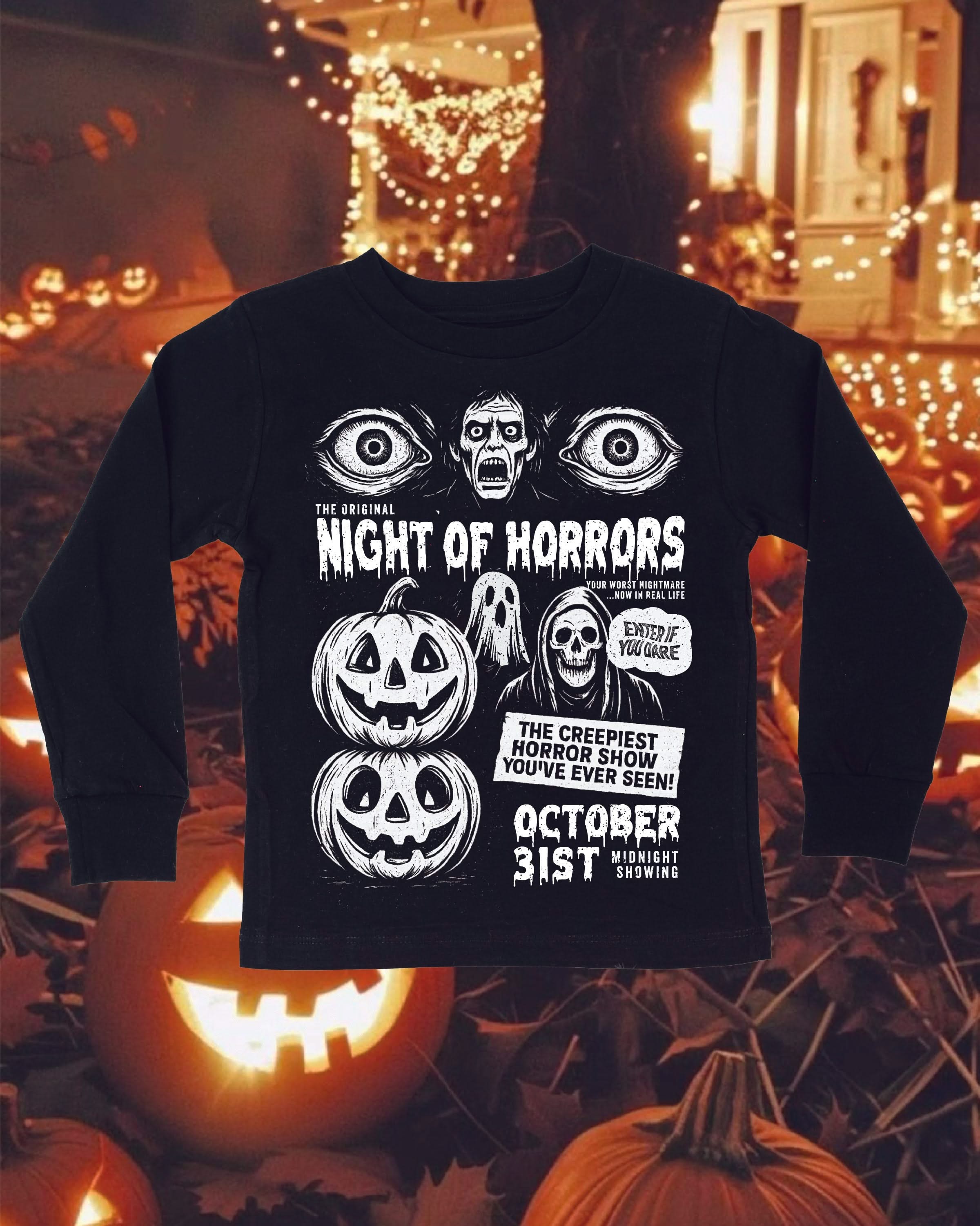 Night of Horrors - Black Child Long Sleeve Tee Little Mama Shirt Shop