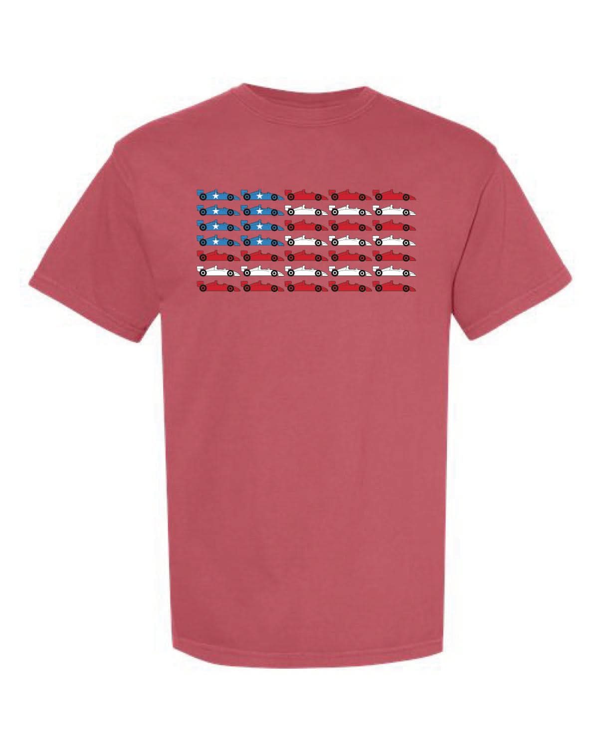 Patriotic Race Car American Flag Graphic Tee - Adult Comfort Colors Little Mama Shirt Shop LLC