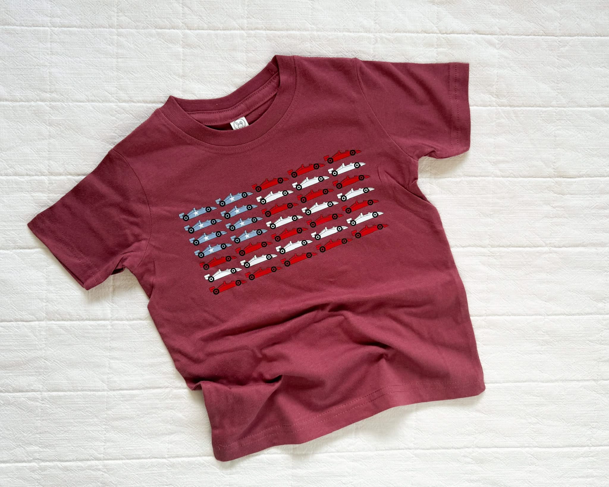 Patriotic Race Car American Flag Graphic Tee - Toddler Little Mama Shirt Shop LLC