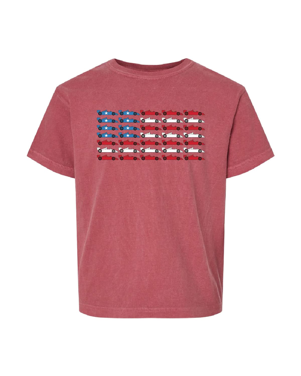 Patriotic Race Car American Flag Graphic Tee - Youth Little Mama Shirt Shop LLC