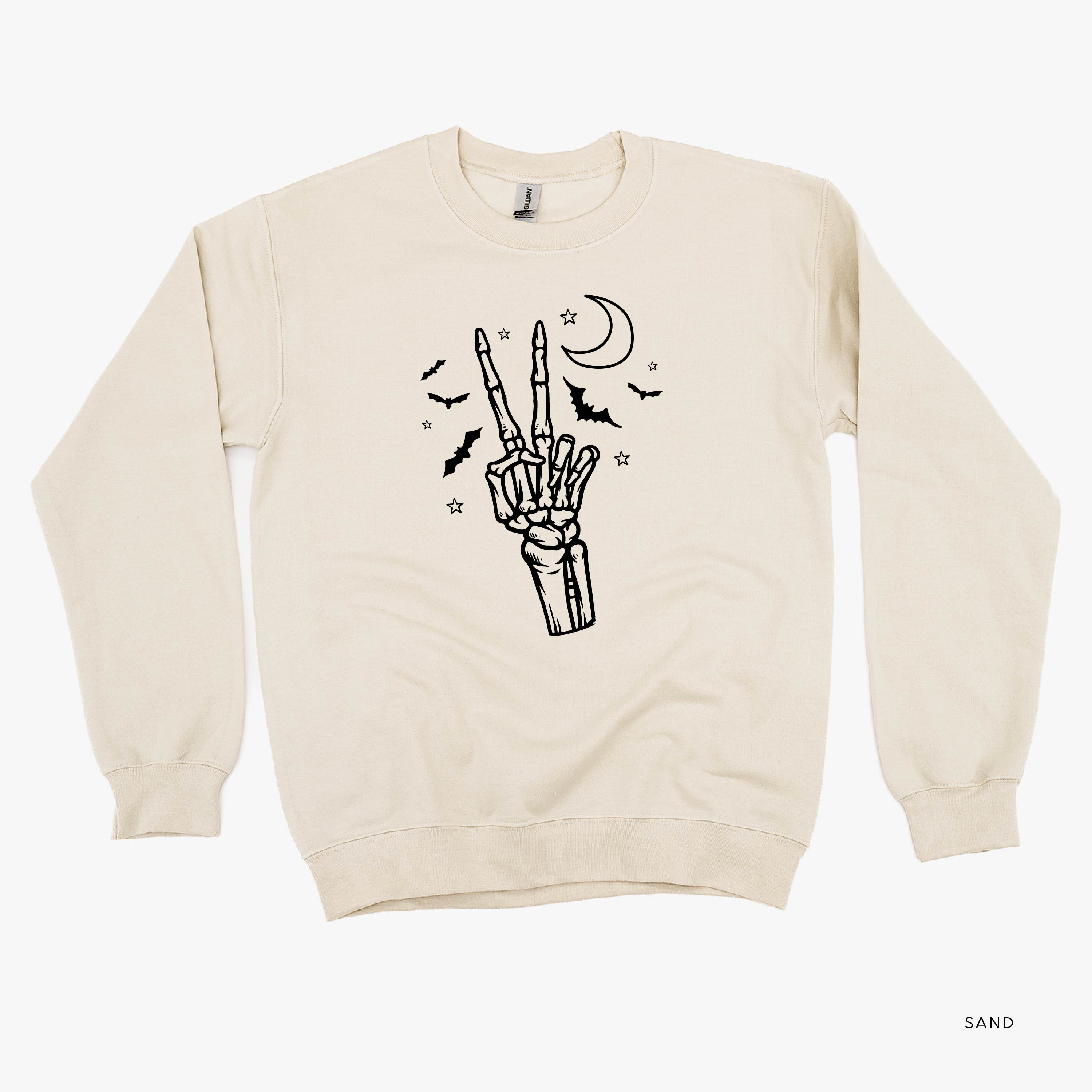 Peace - Skeleton- FULL SIZE - Basic Fleece Crewneck Little Mama Shirt Shop LLC