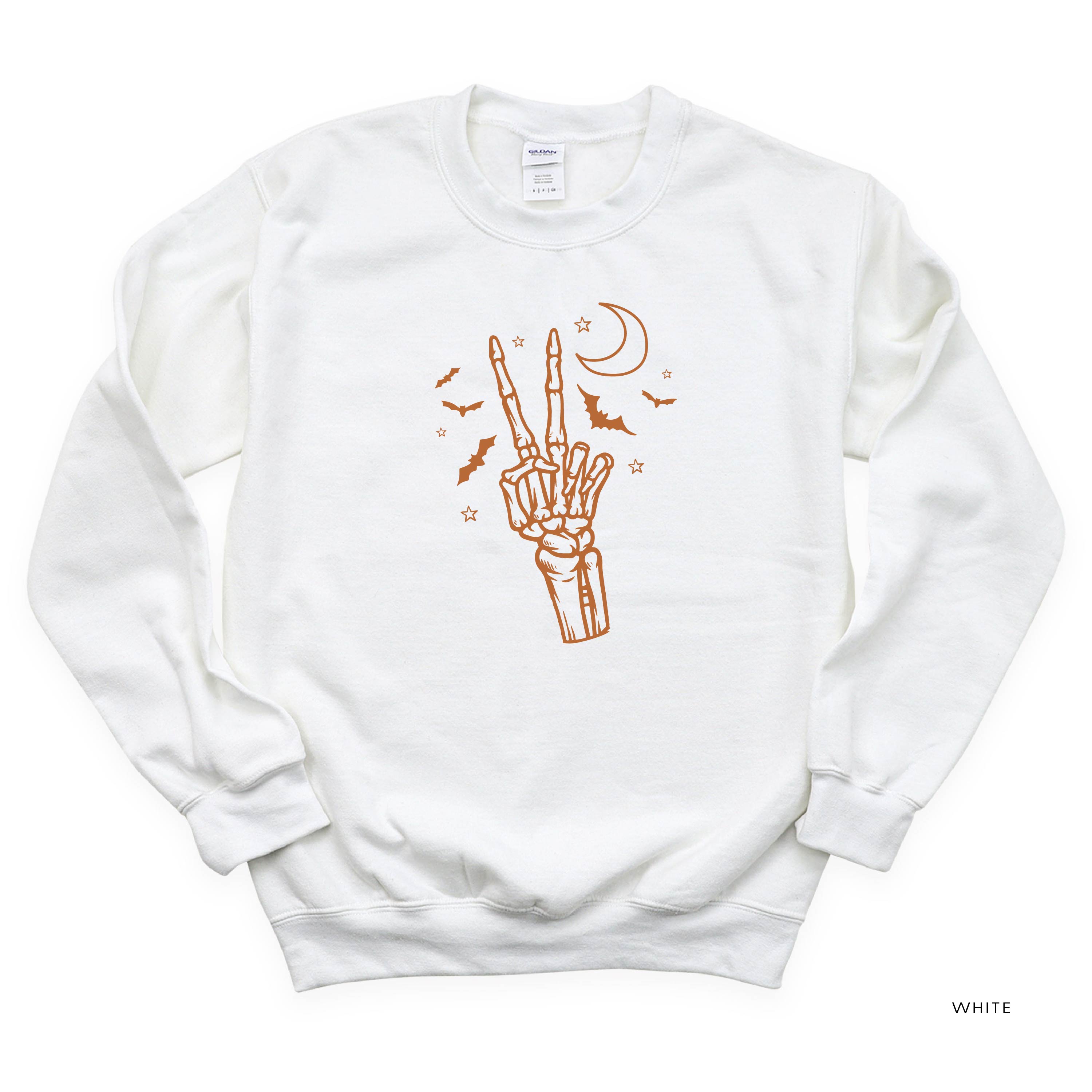 Peace - Skeleton- FULL SIZE - Basic Fleece Crewneck Little Mama Shirt Shop LLC