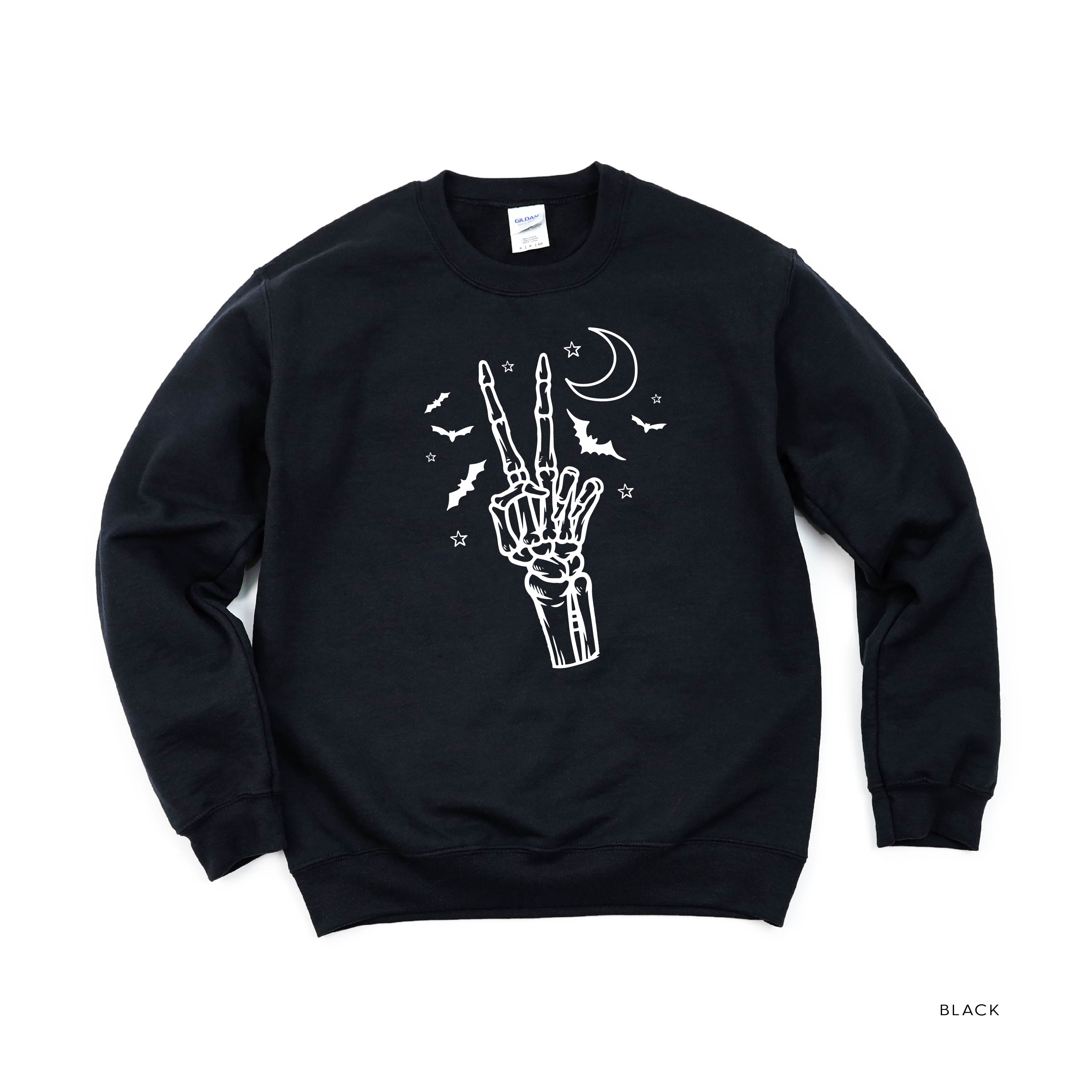 Peace - Skeleton- FULL SIZE - Basic Fleece Crewneck Little Mama Shirt Shop LLC