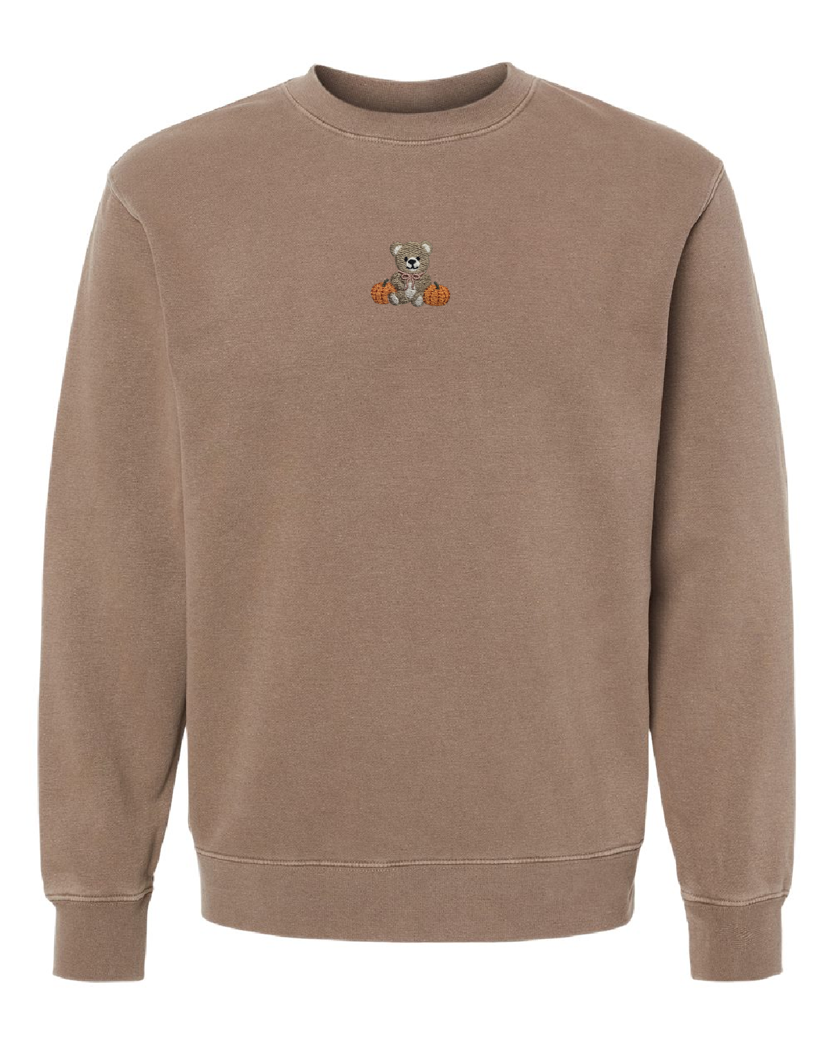Embroidered PIGMENT Crewneck - Fall Teddy Bear (center) Little Mama Shirt Shop LLC
