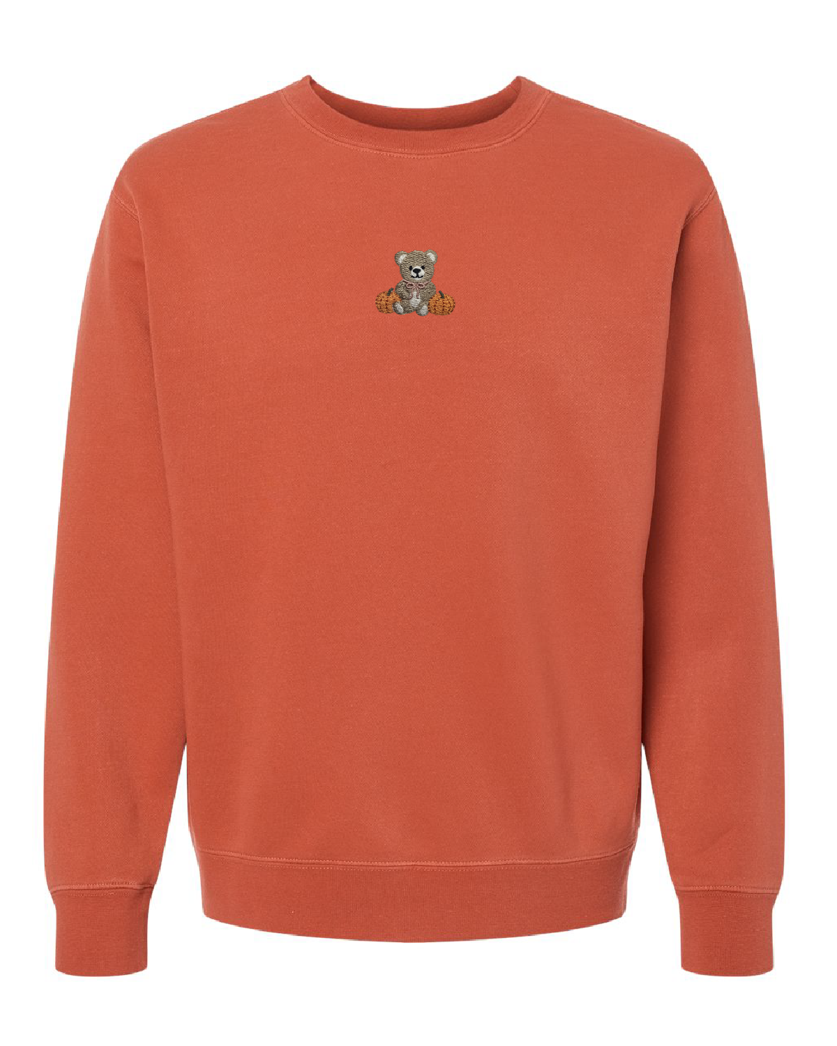 Embroidered PIGMENT Crewneck - Fall Teddy Bear (center) Little Mama Shirt Shop LLC