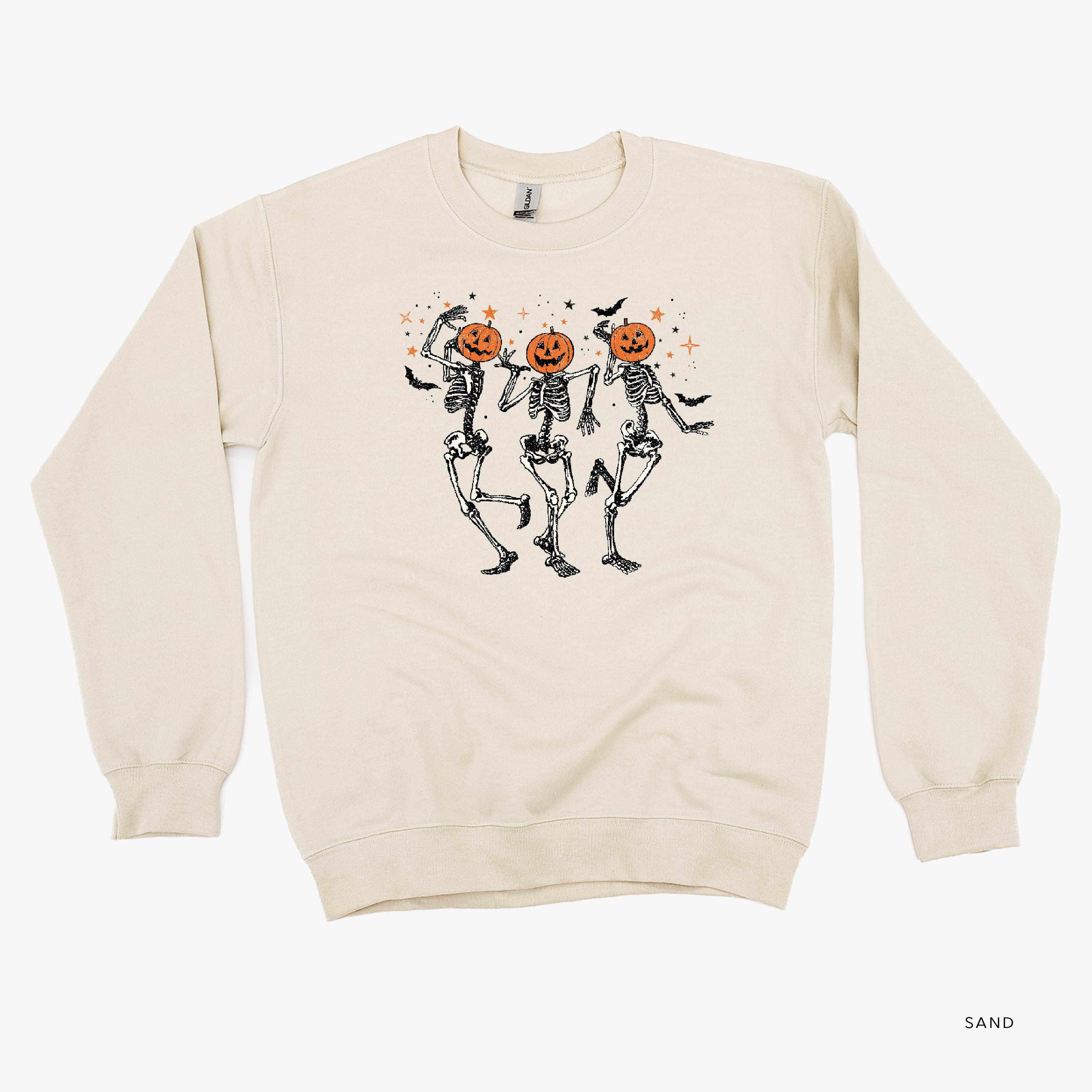 Pumpkin Head Dancing Skellies - Basic Fleece Crewneck Little Mama Shirt Shop LLC