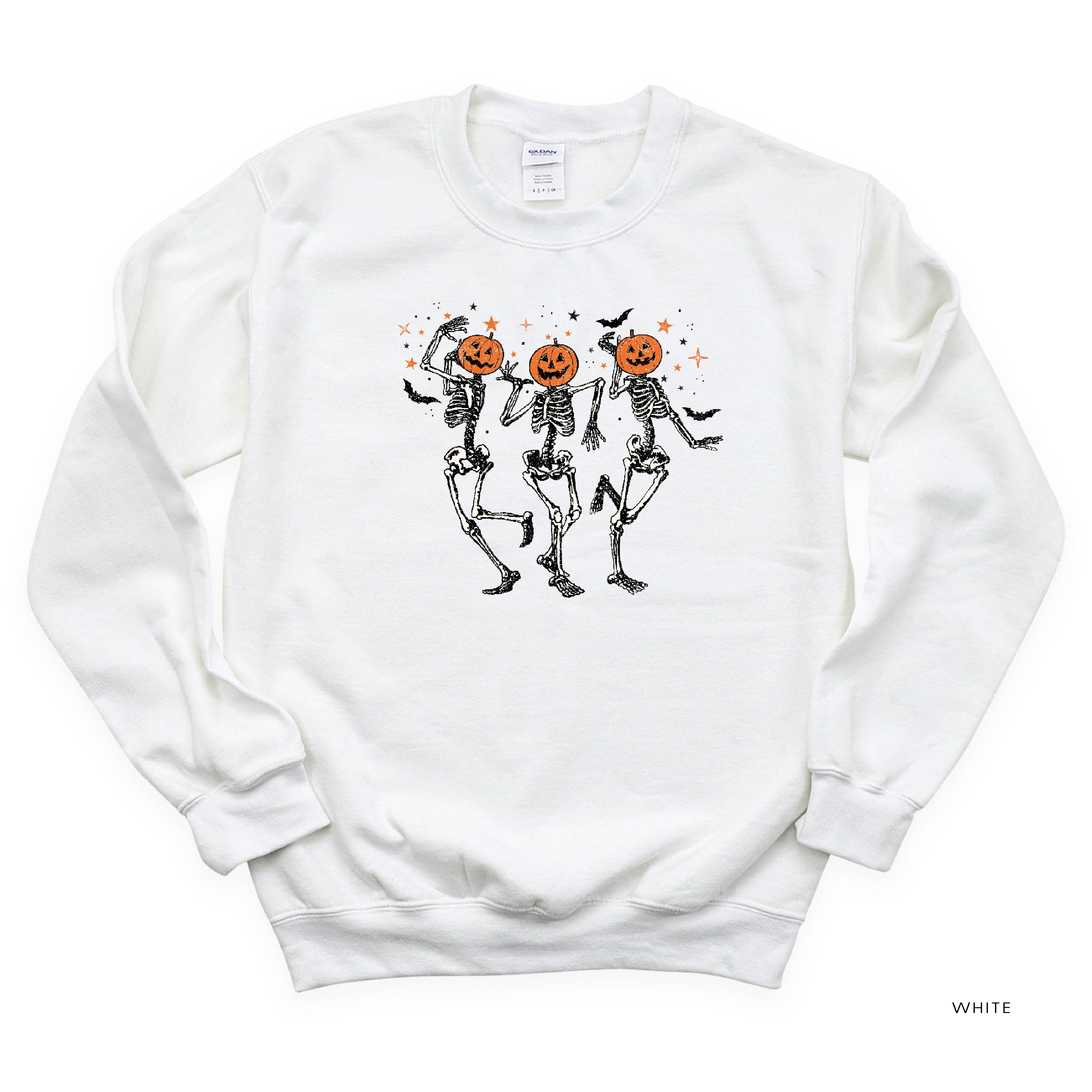 Pumpkin Head Dancing Skellies - Basic Fleece Crewneck Little Mama Shirt Shop LLC