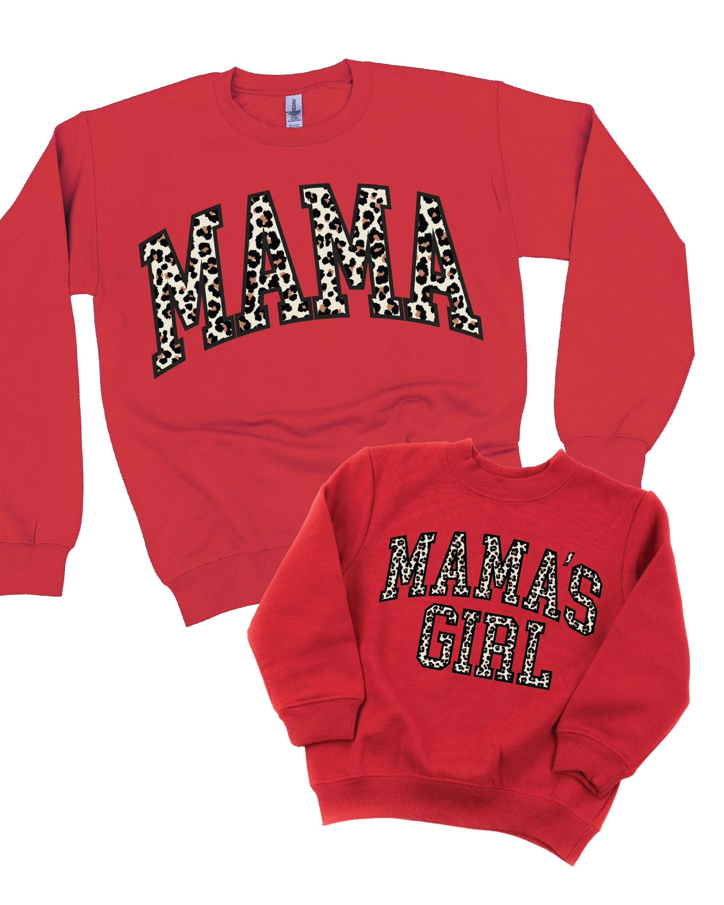 Mama & Mama's Girl (Varsity Leopard) - Set of 2 Basic Fleece Sweaters Little Mama Shirt Shop