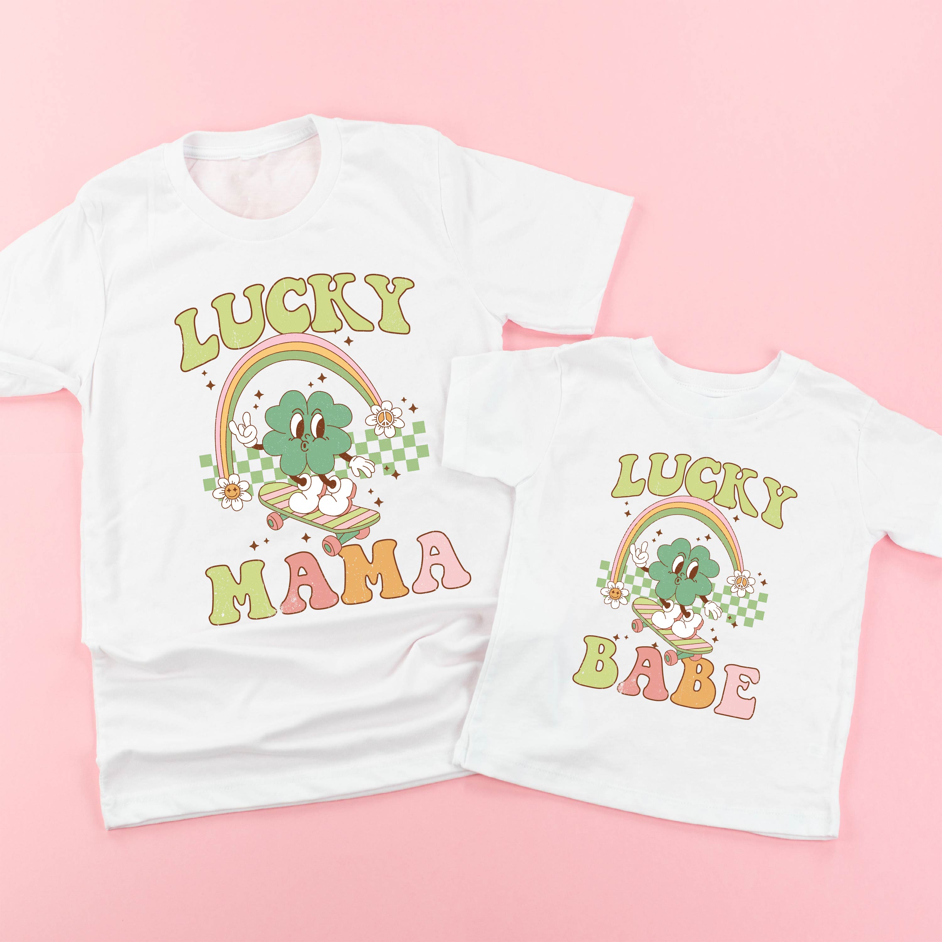 Skateboard - Lucky Mama / Babe - Set of 2 Tees Little Mama Shirt Shop