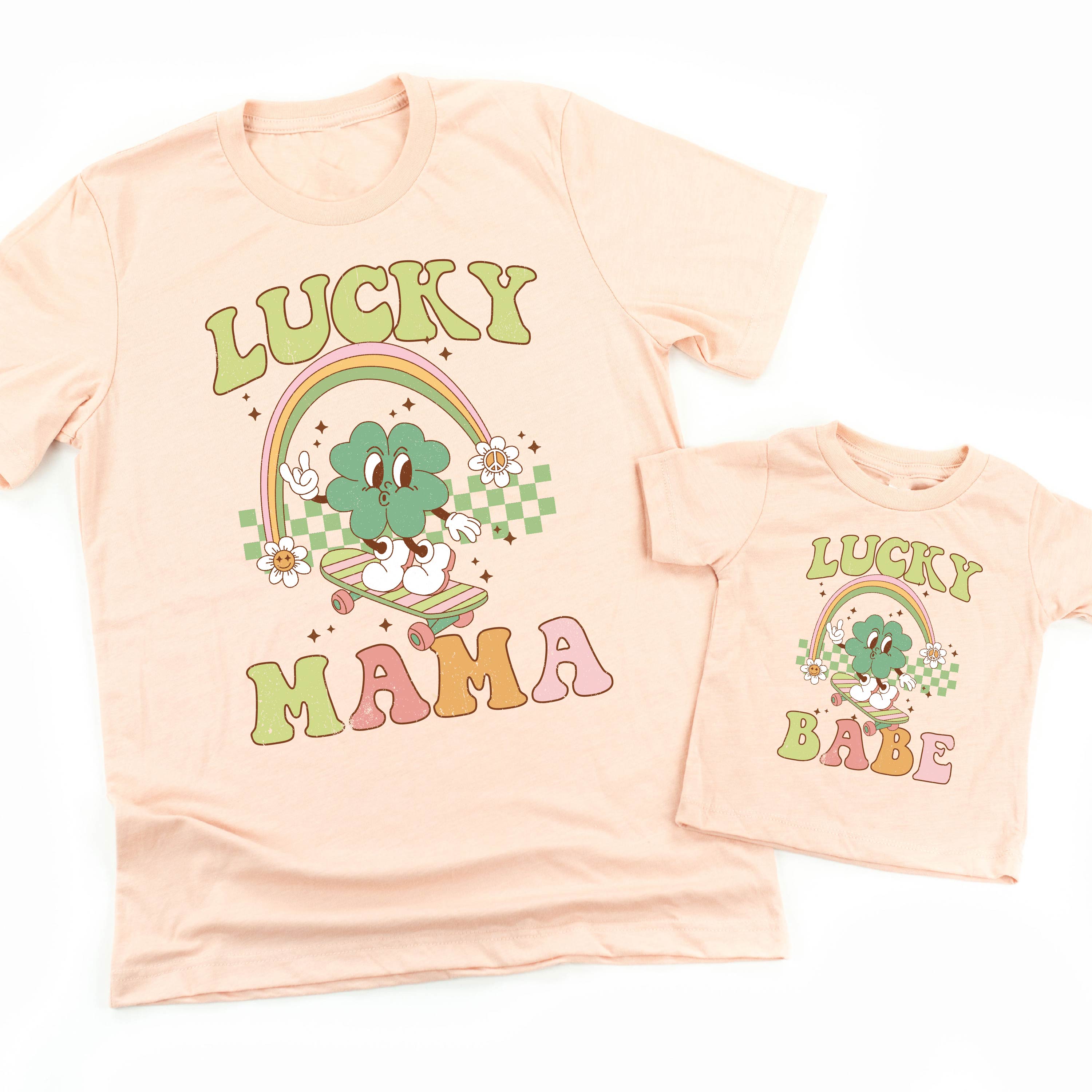 Skateboard - Lucky Mama / Babe - Set of 2 Tees Little Mama Shirt Shop
