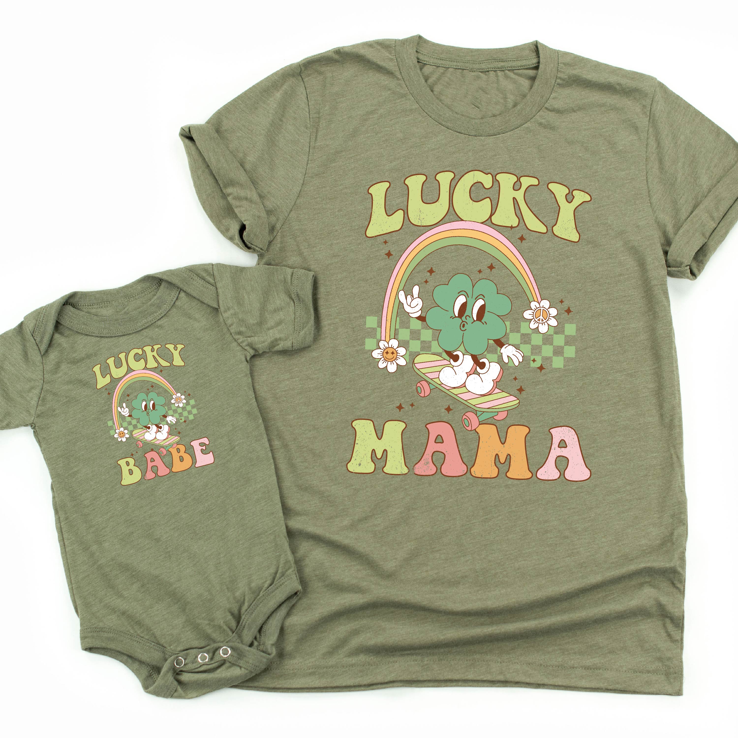 Skateboard - Lucky Mama / Babe - Set of 2 Tees Little Mama Shirt Shop