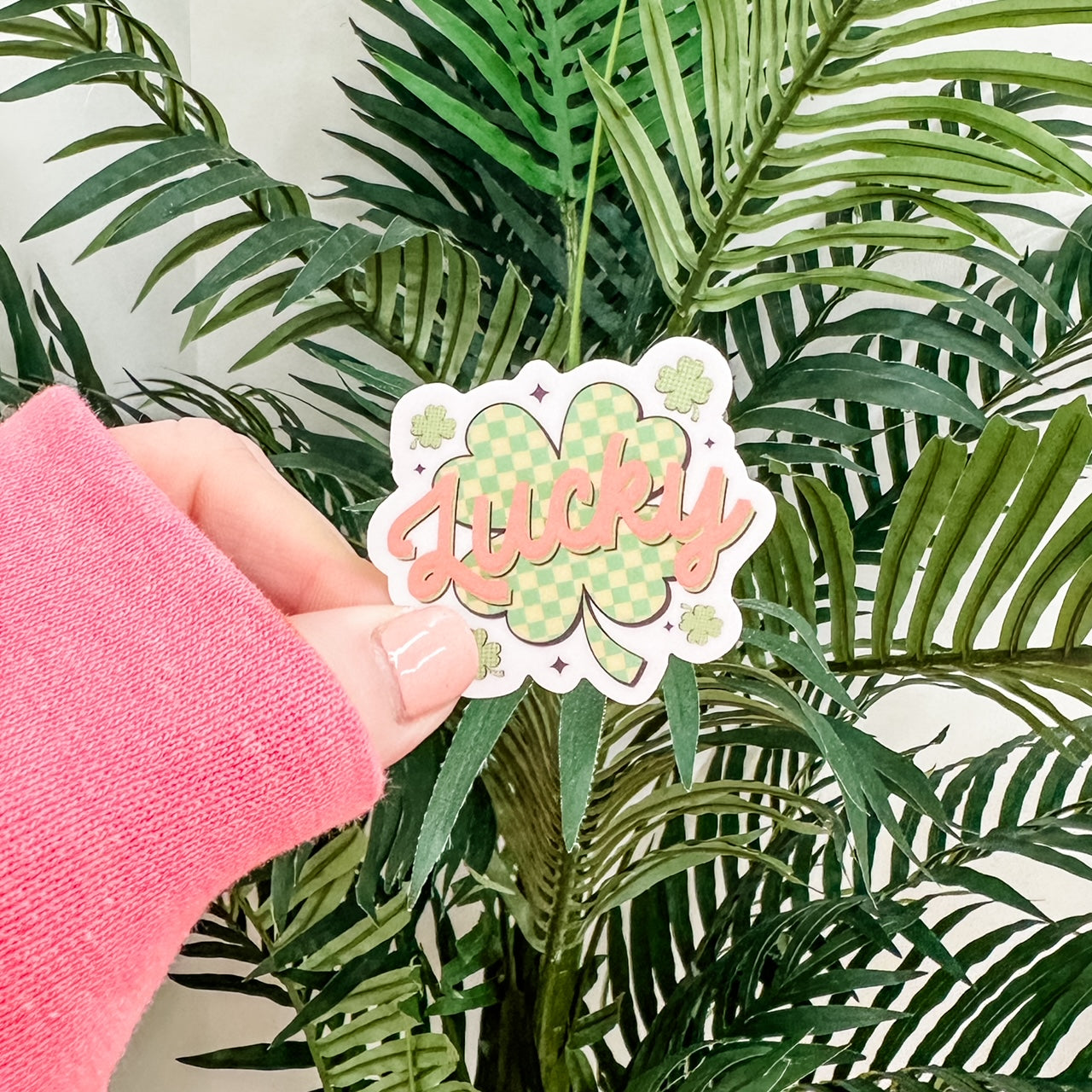 LMSS® ST. PATRICK'S DAY STICKER - Checkered Shamrock Little Mama Shirt Shop LLC