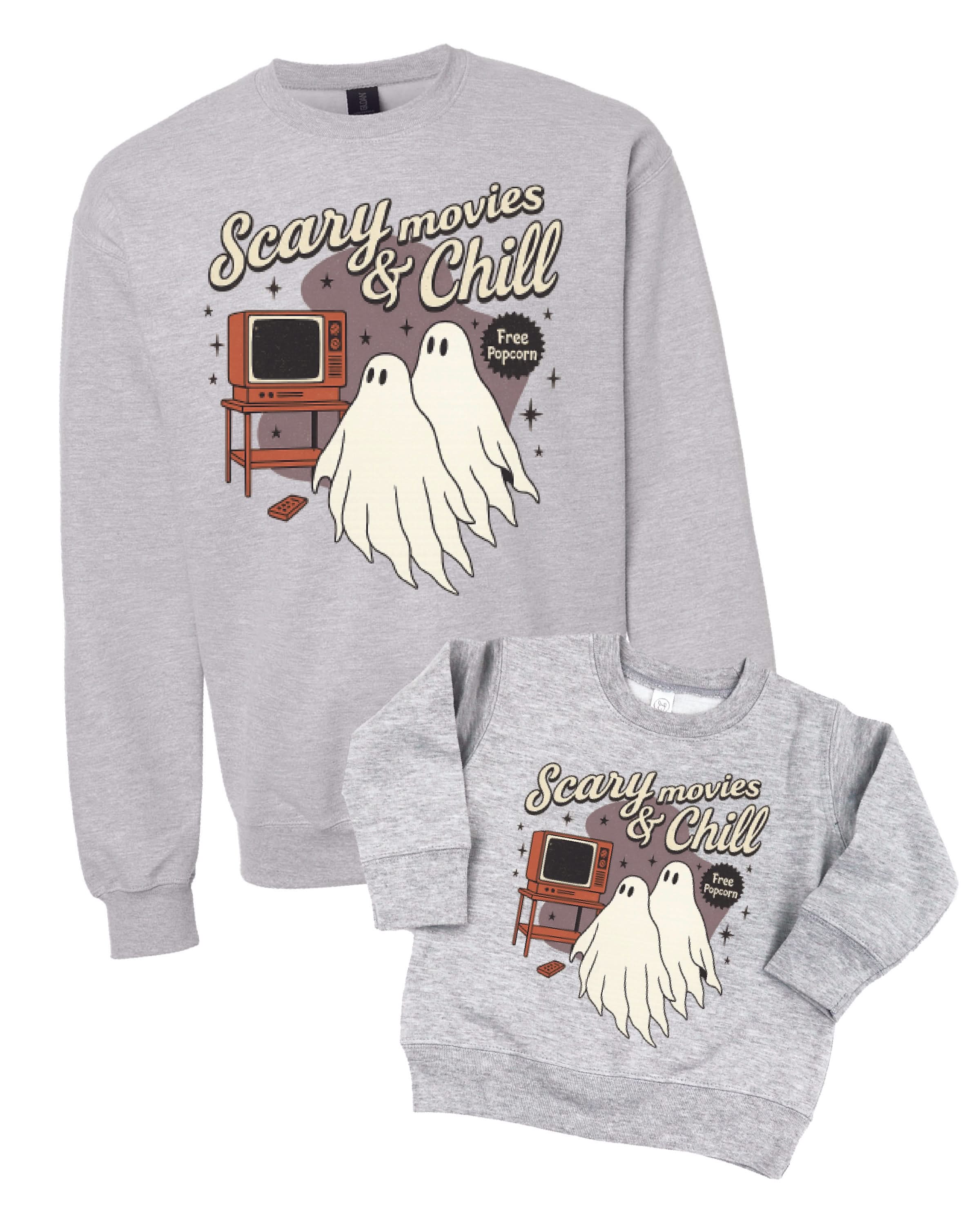 Scary Movies and Chill - Set of 2 Gray Basic Fleece Sweaters Little Mama Shirt Shop