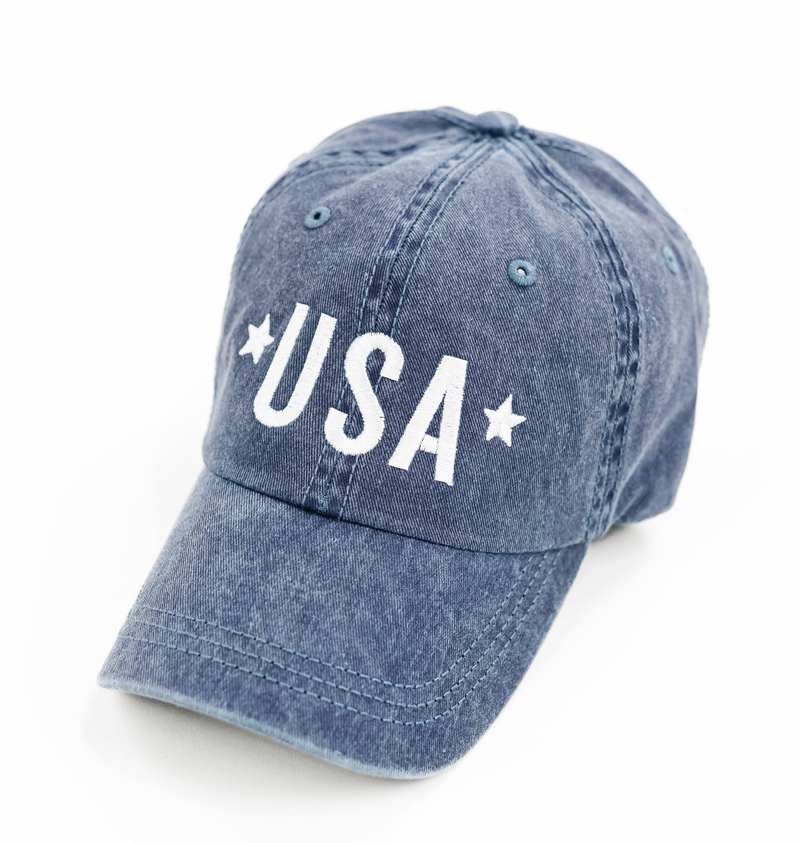 USA (Block Font - Two Stars) - Adult Size Baseball Cap