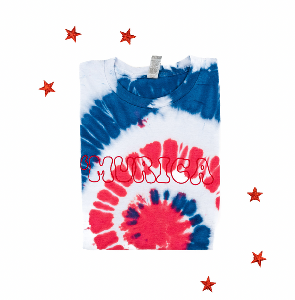 Red/Blue Tie-Dye Burst - EMBROIDERED TEE