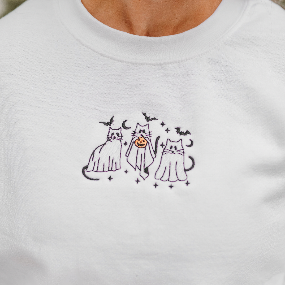 Embroidered Child Sweater - Ghost Cats on the Prowl Little Mama Shirt Shop