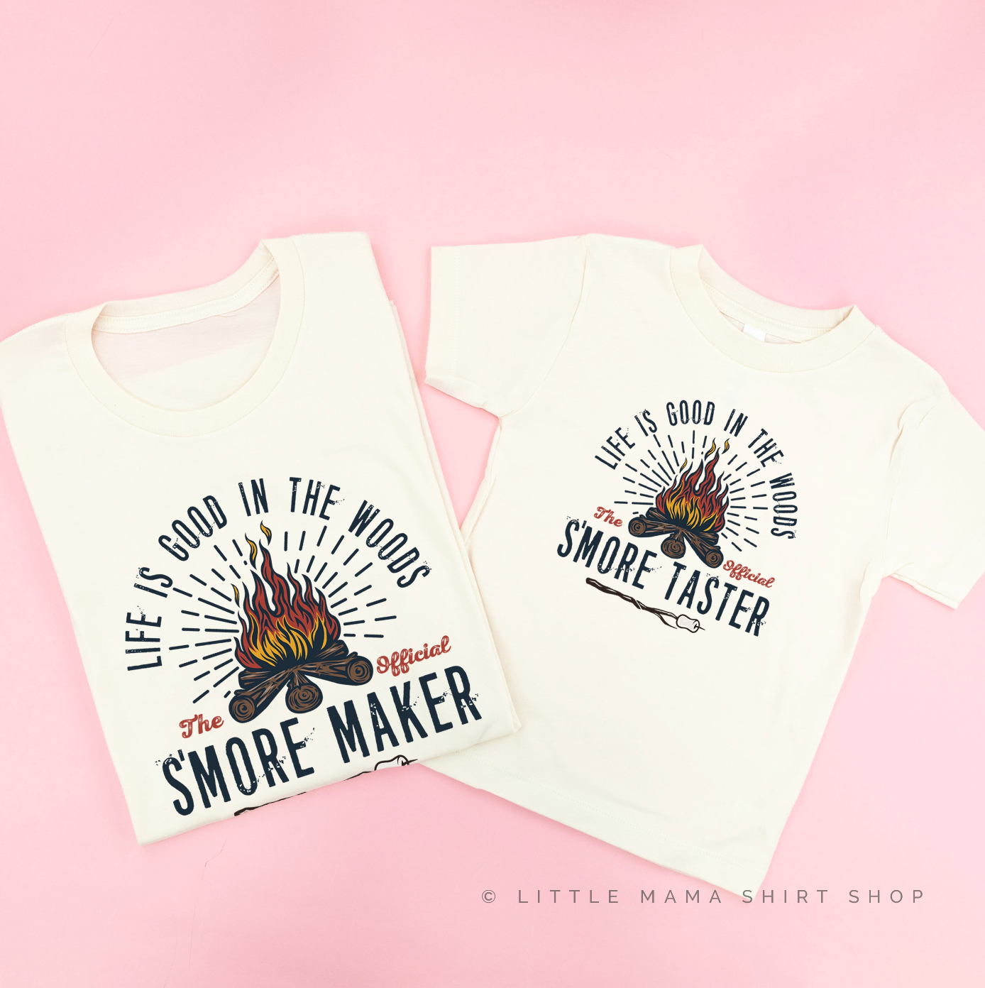 S'Mores Maker / S'Mores Taster - Set of 2 NATURAL Tees Little Mama Shirt Shop