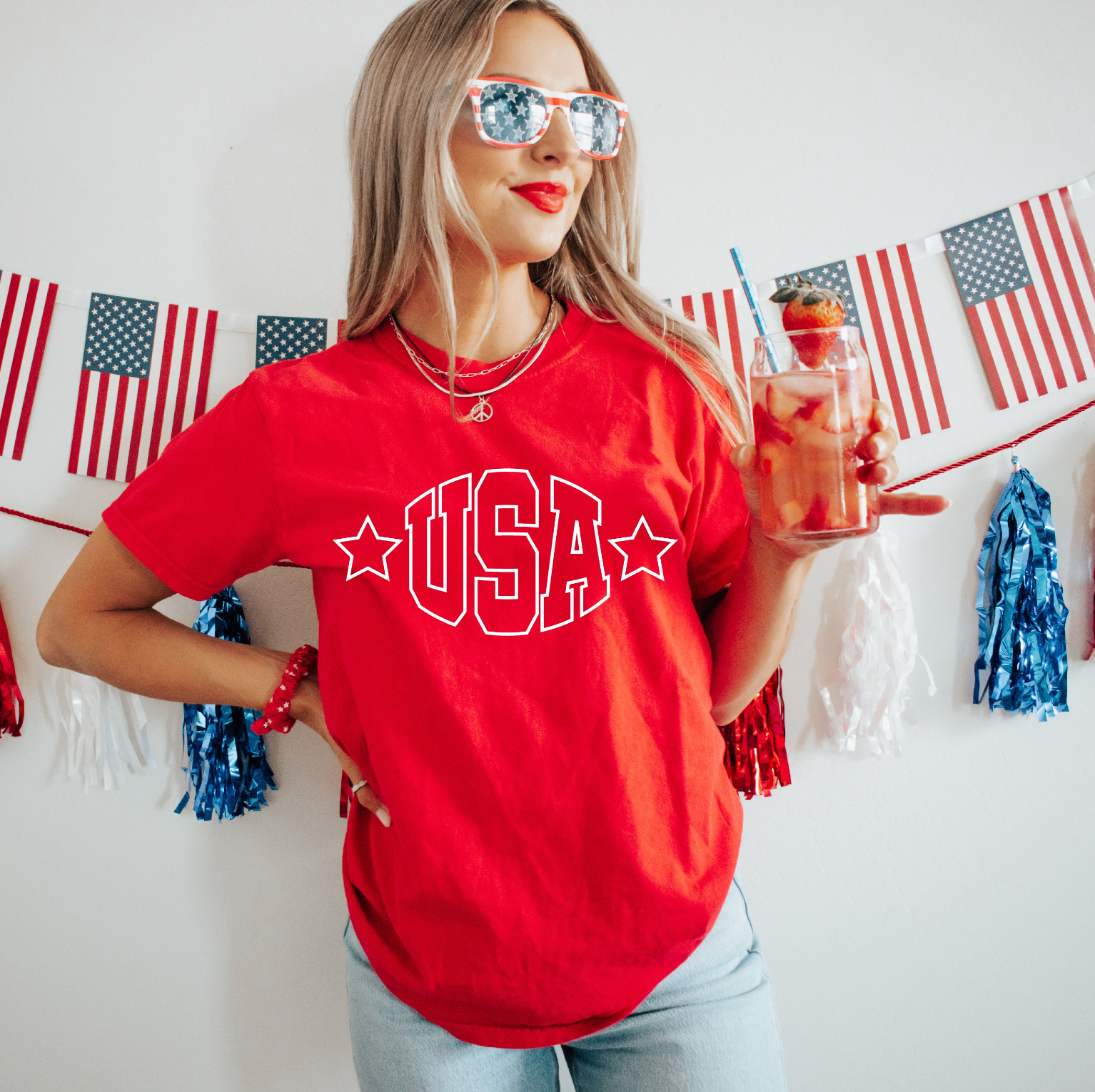 USA - Hollow Font - Comfort Colors Tee Little Mama Shirt Shop