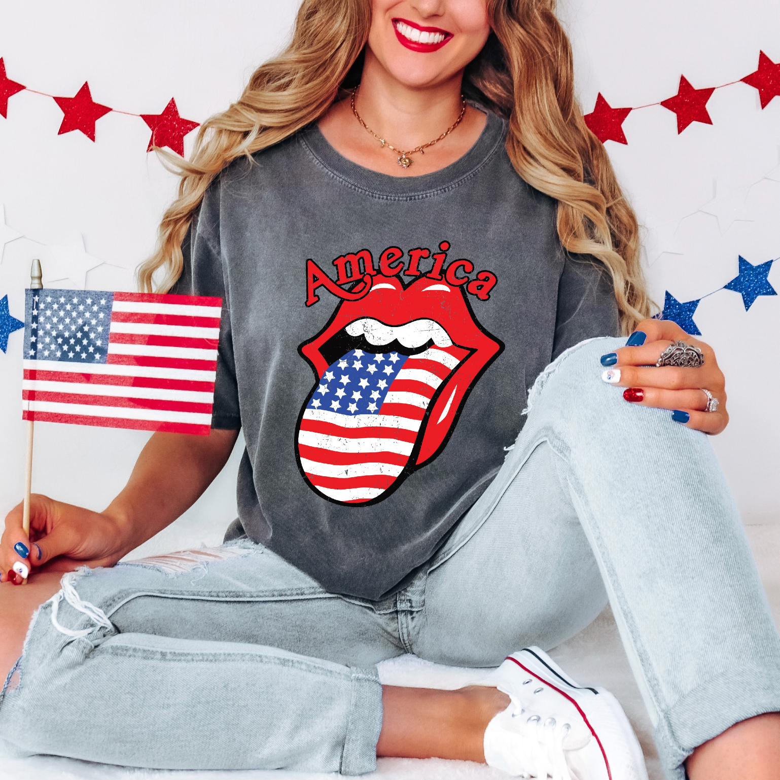 America - Tongue - Comfort Colors Tee Little Mama Shirt Shop