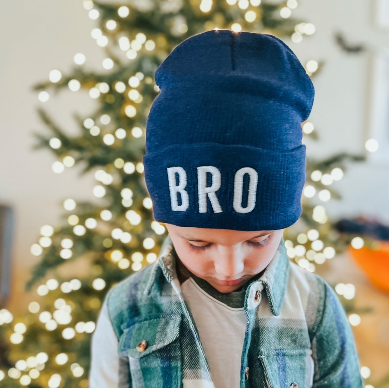 Child Beanie - BRO - Tan Little Mama Shirt Shop LLC