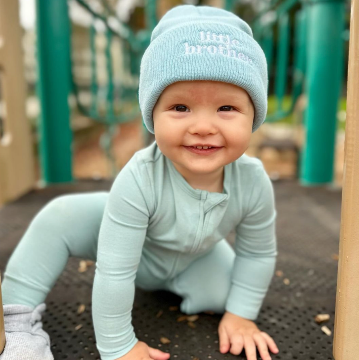 Child Beanie - Little Brother - Gray w/ Black Little Mama Shirt Shop LLC