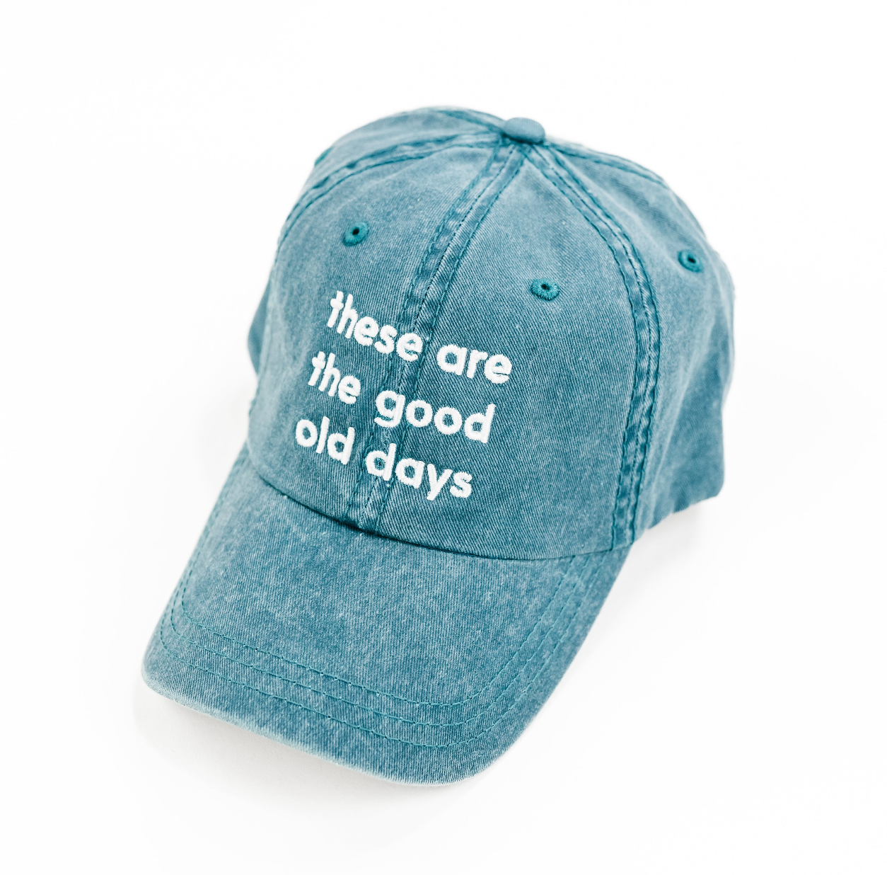 These Are The Good Old Days - Bright Blue w/ Mint Thread - Baseball Cap Little Mama Shirt Shop