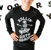 Skateboarding Skelly - Rollin' Into (Choose Your Grade) - Child LONG SLEEVE Tee Little Mama Shirt Shop