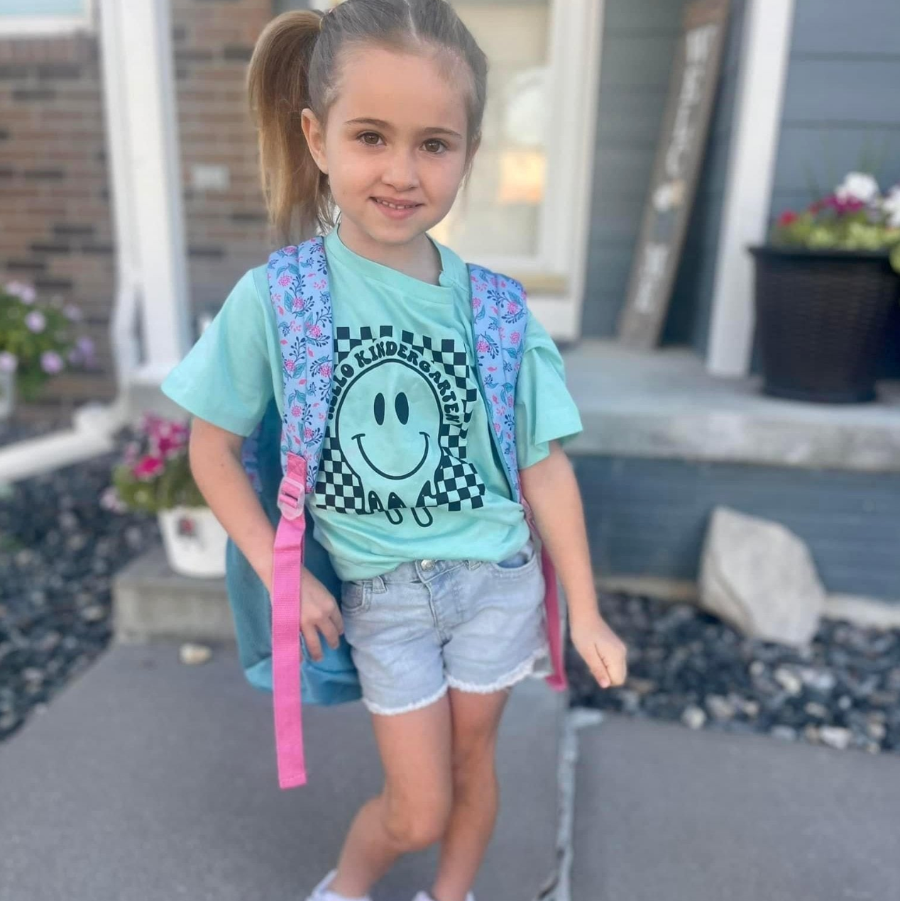 Hello (Choose Your Grade) - Checker Smiley - Child Tee Little Mama Shirt Shop