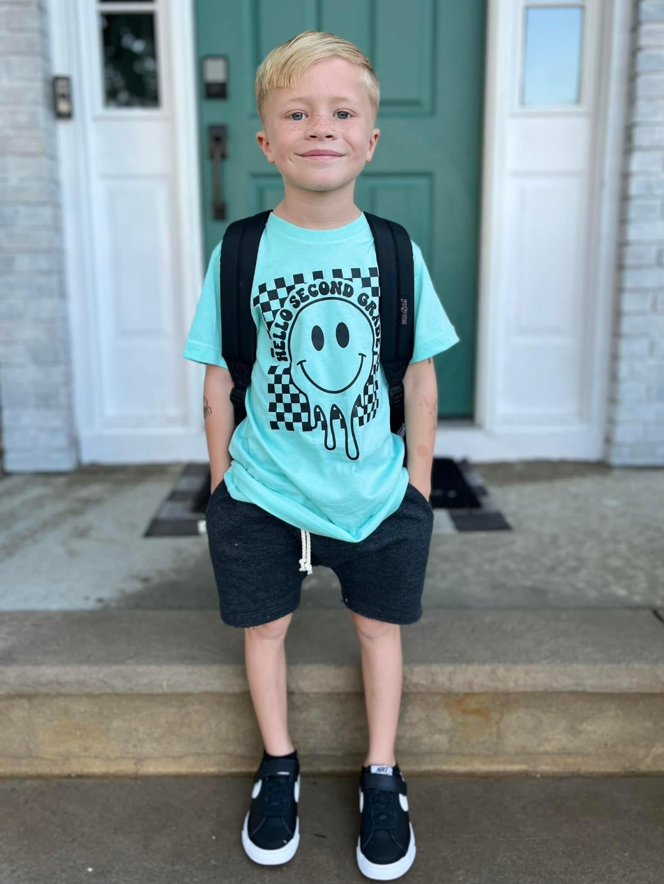 Hello (Choose Your Grade) - Checker Smiley - Child Tee Little Mama Shirt Shop