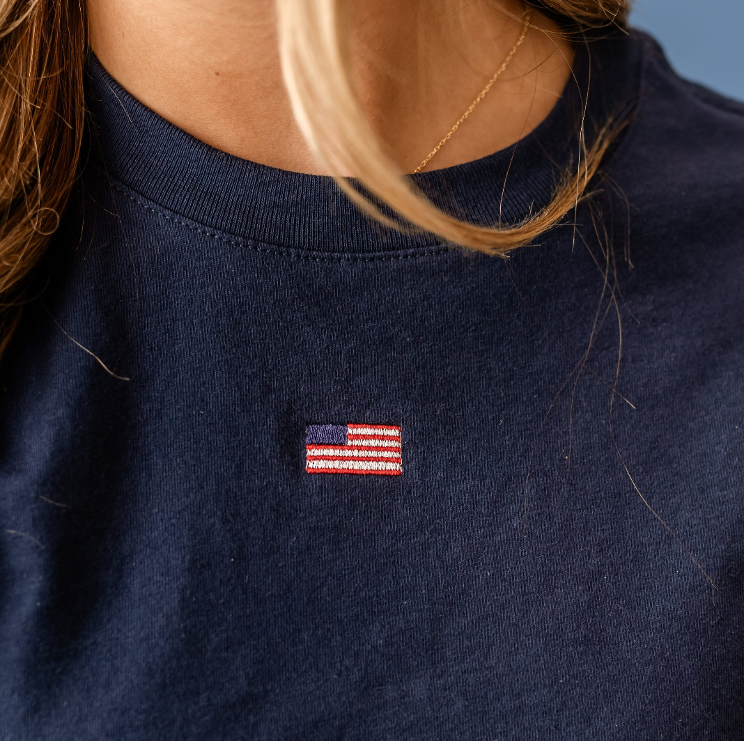 Women's Everyday Tee - Mini Embroidered Symbol (centered) - I'm Just a Girl Collection Little Mama Shirt Shop