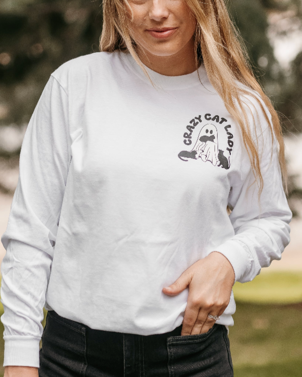 Crazy Cat Lady (pocket) - Long Sleeve Comfort Colors Tee Little Mama Shirt Shop