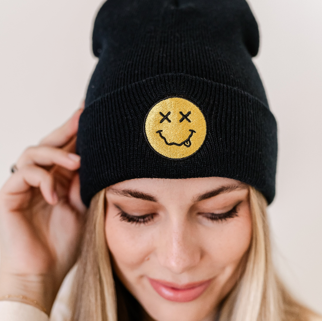 ADULT BEANIE - X Eye Smiley w/ Squiggle Tongue Little Mama Shirt Shop LLC