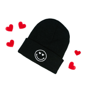 Child Beanie - Heart Eye Smiley - Bright Red w/ White Little Mama Shirt Shop LLC