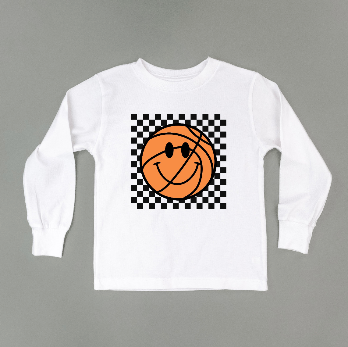 Checkers Smiley - (Choose Your Sports Ball)  - Child Long Sleeve Tee Little Mama Shirt Shop