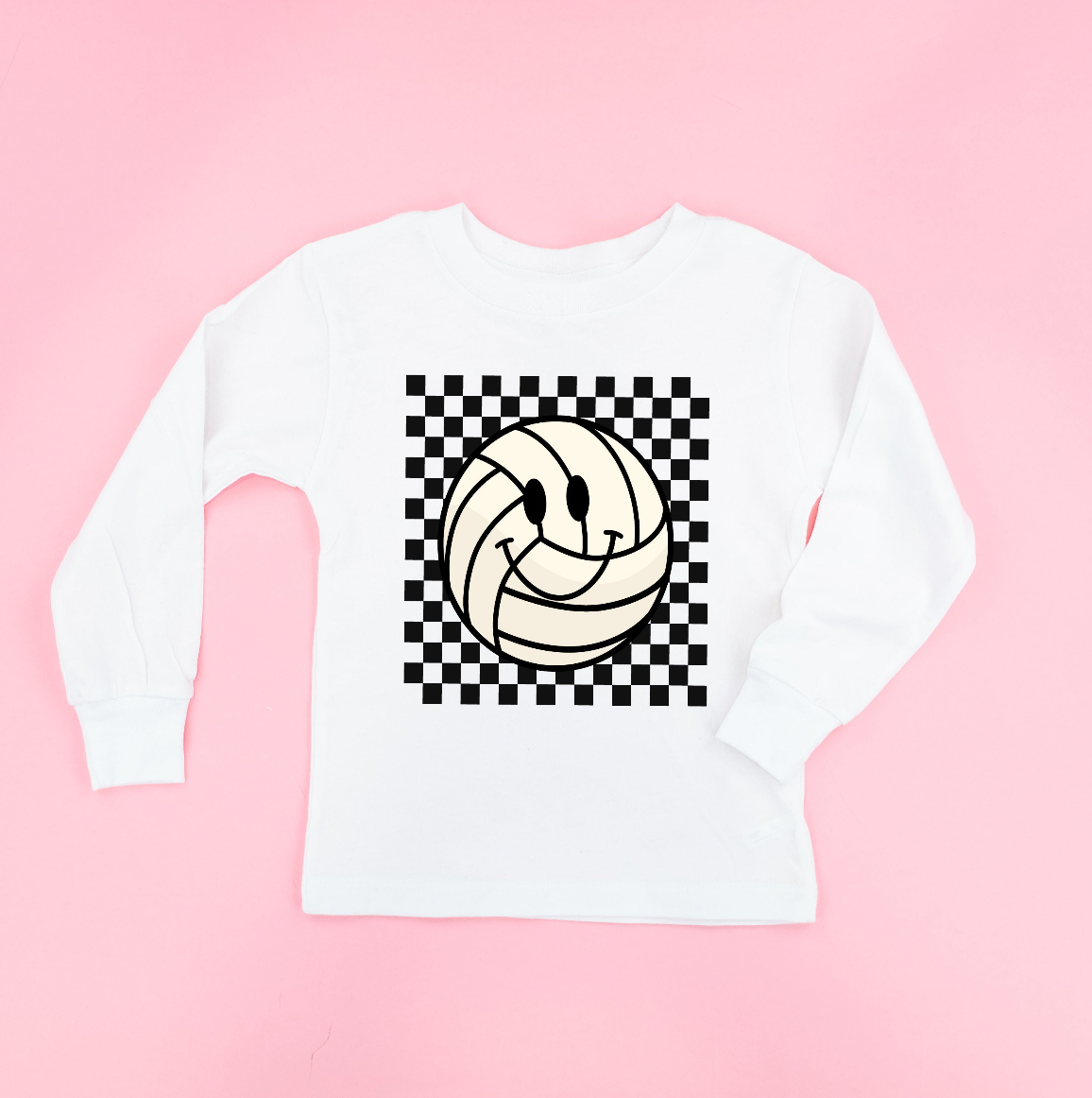 Checkers Smiley - (Choose Your Sports Ball)  - Child Long Sleeve Tee Little Mama Shirt Shop