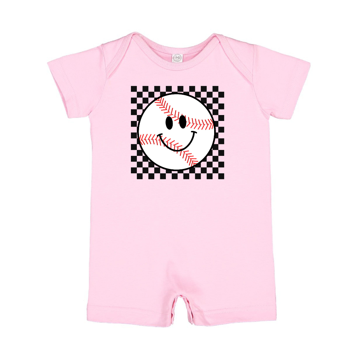 Checkers Smiley - (Choose Your Sports Ball) - Shorts Romper Little Mama Shirt Shop