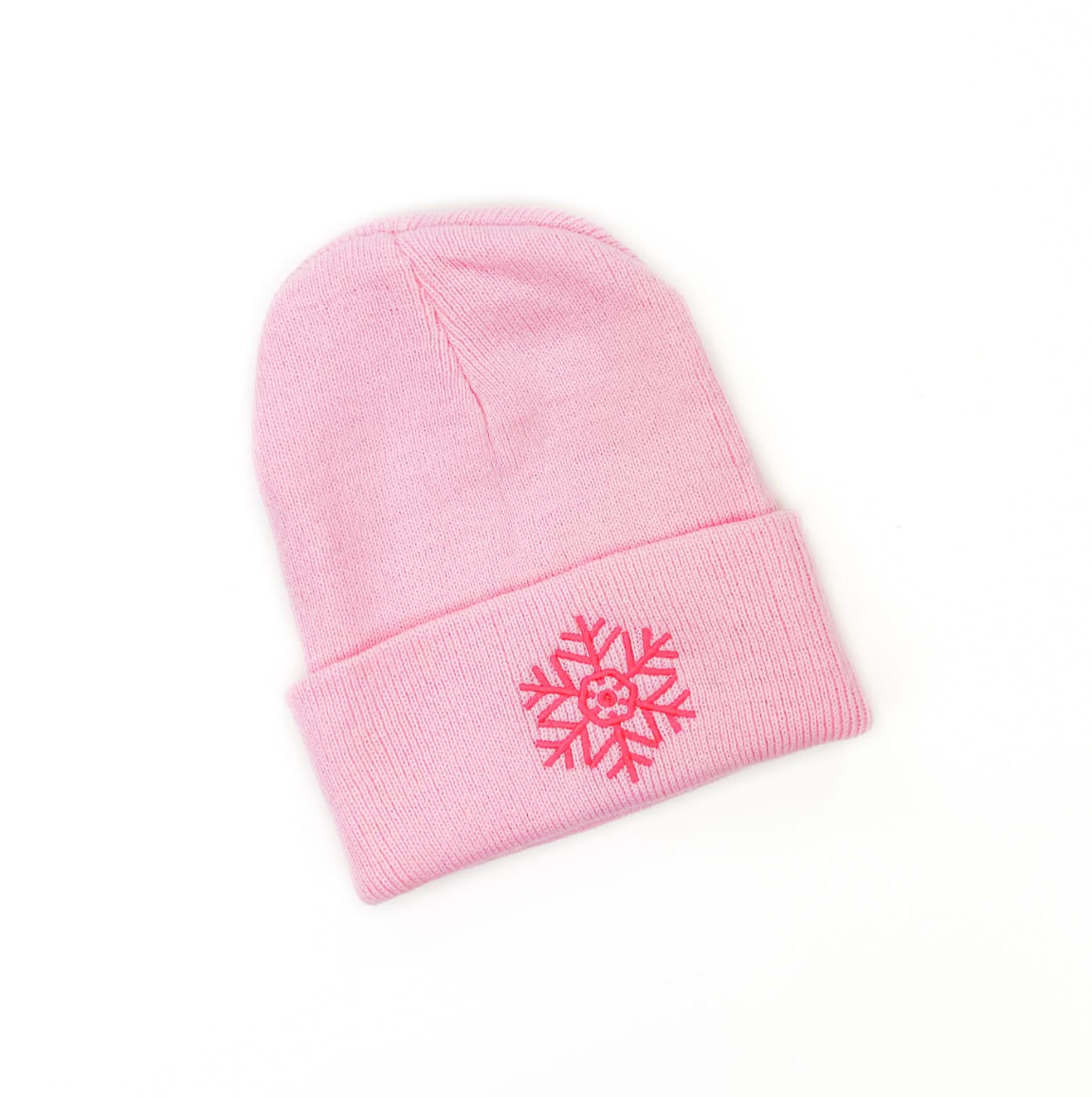 Child Beanie - Snowflake - Hot Pink w/ White Little Mama Shirt Shop LLC
