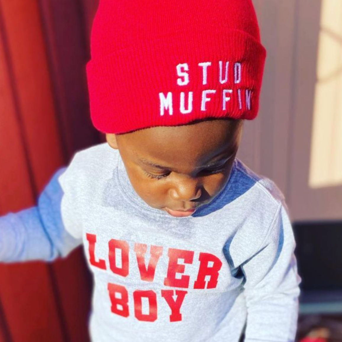 Child Beanie - STUD MUFFIN - Black w/ White Little Mama Shirt Shop LLC